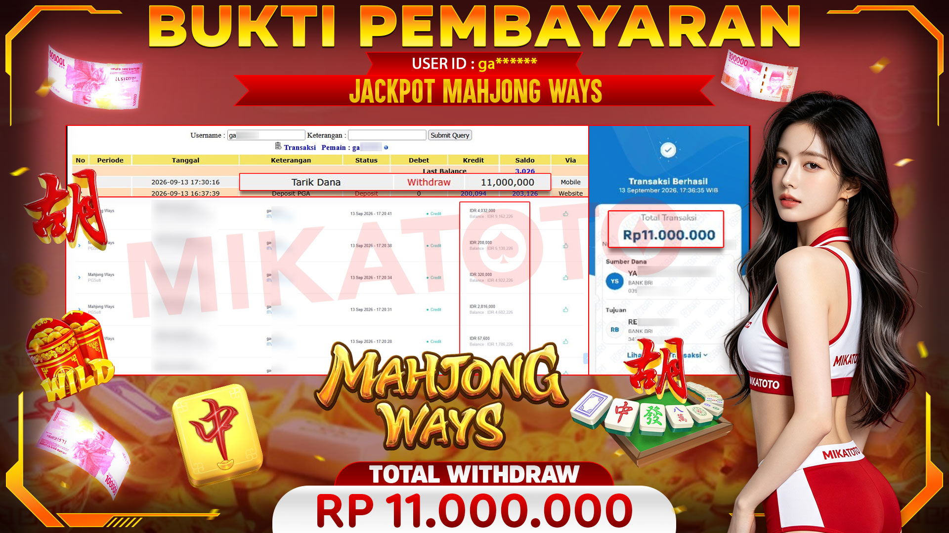 🏆 SELAMAT KEPADA PEMENANG JACKPOT DI Mahjong Ways  - PGSoft 11,000,000 🏆