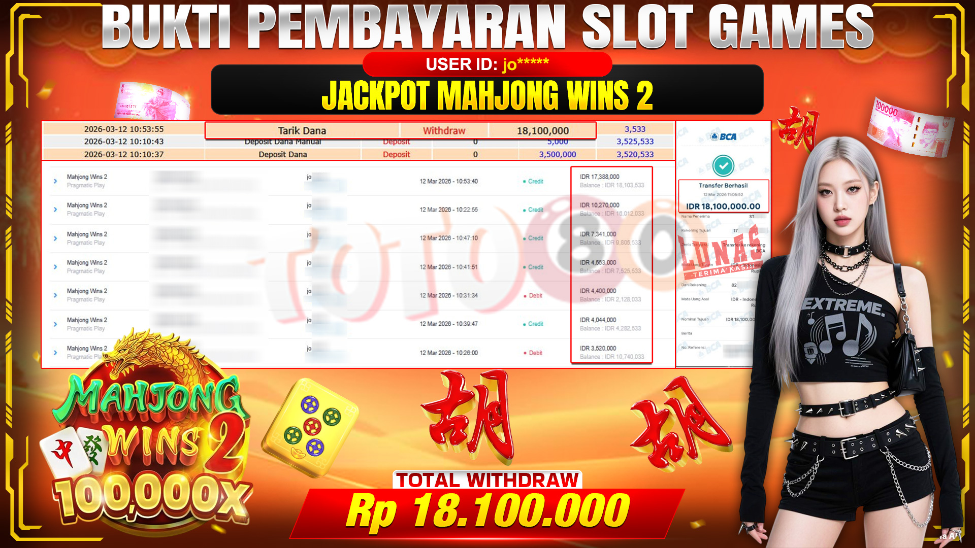 🎉💰 TOTO80 – JACKPOT SLOT MAHJONG WINS 2  RP. 18,100,000,- TELAH DIBAYARKAN!  🎉💰
