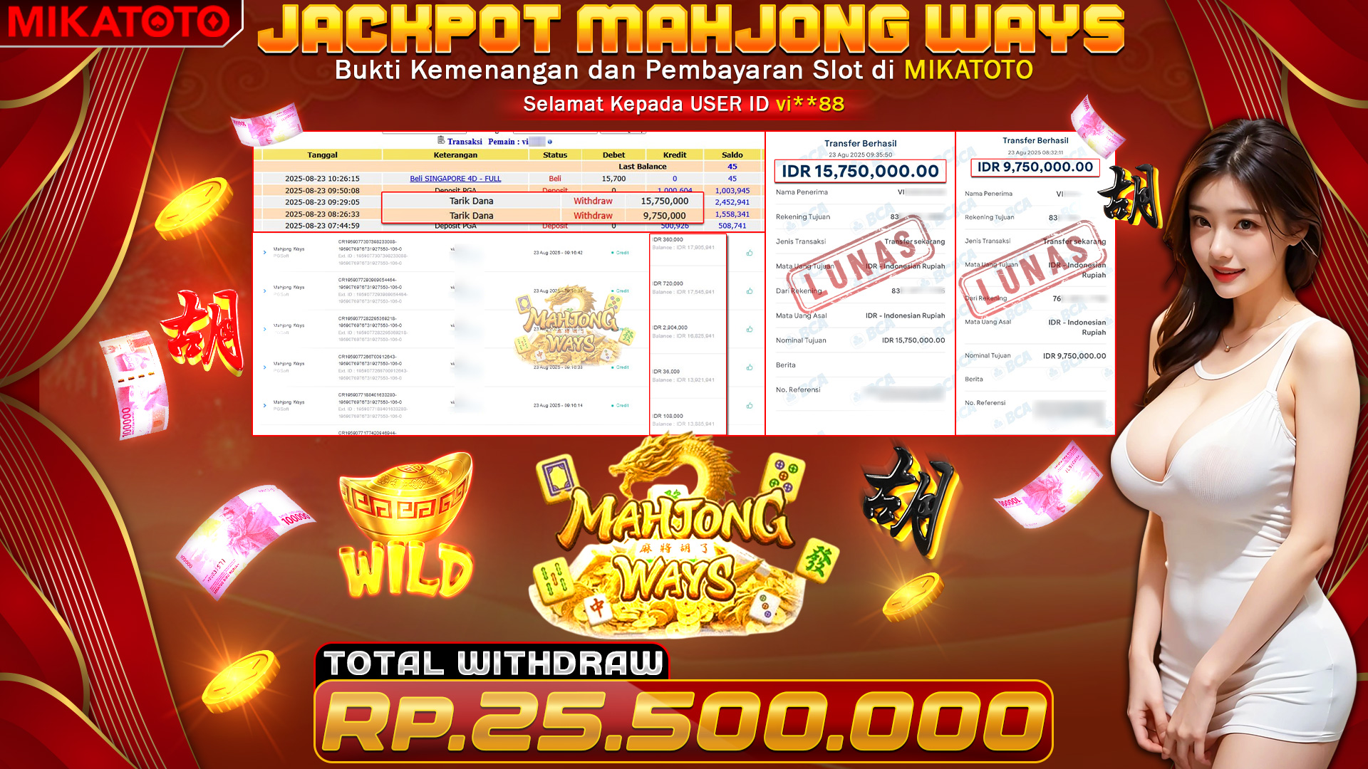 🏆 SELAMAT KEPADA PEMENANG JACKPOT DI Mahjong Ways 25,500,000🏆