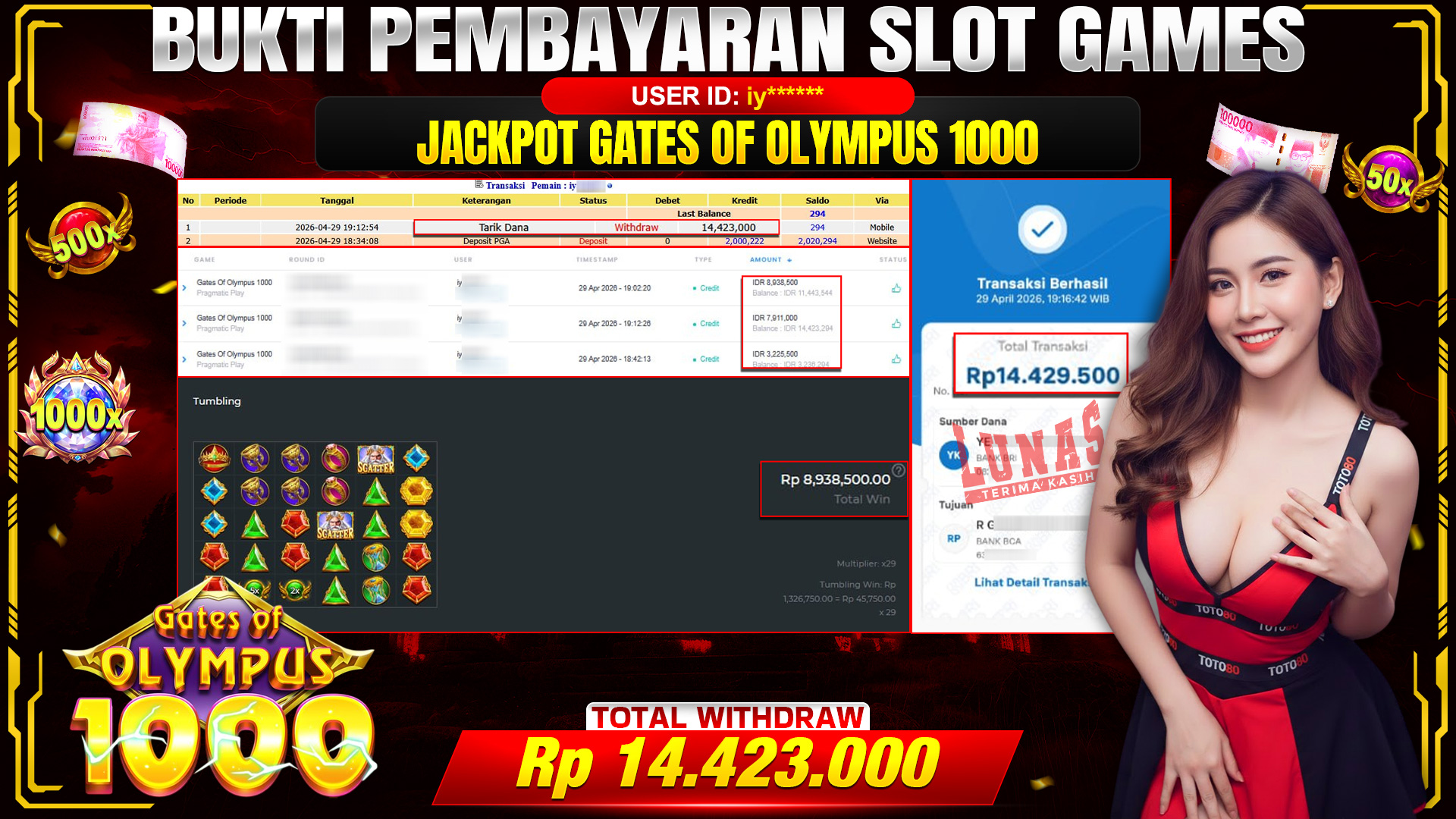 💰🎉 TOTO80 – JACKPOT SLOT GATES OF OLYMPUS 1000 RP. 14,423,000,-  TELAH DIBAYARKAN!💰🎉