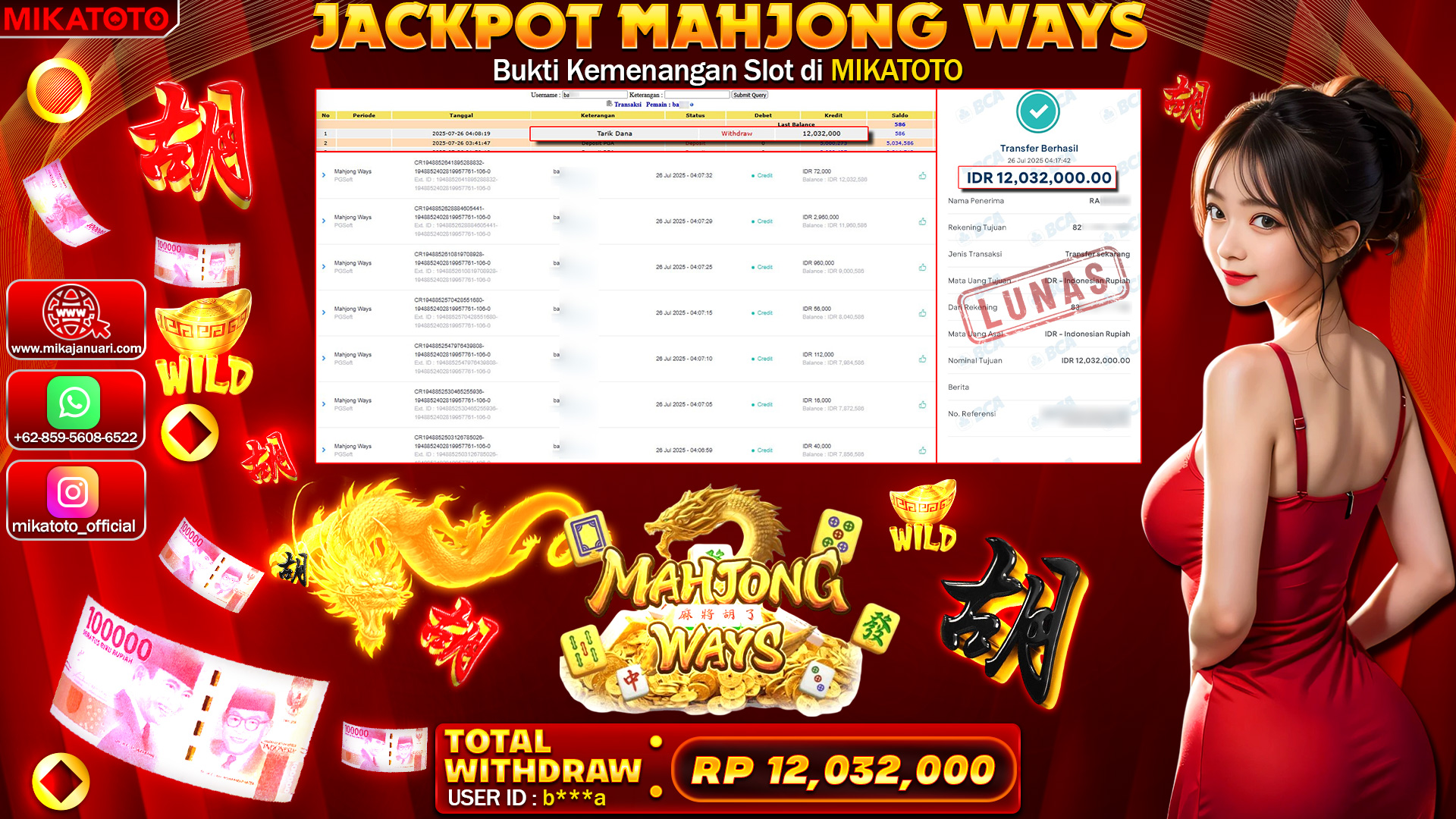 🏆 SELAMAT KEPADA PEMENANG JACKPOT DI  Mahjong Ways 12,032,000🏆