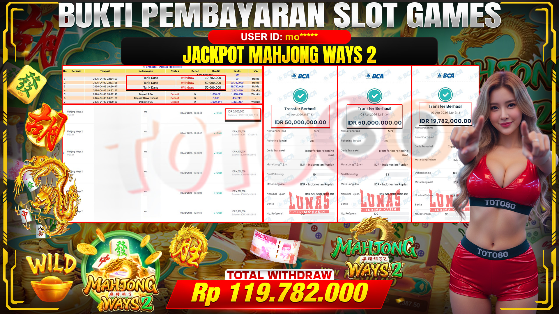 💰🎉 TOTO80 – JACKPOT SLOT MAHJONG WAYS 2 RP. 119,782,000,- TELAH DIBAYARKAN!💰🎉