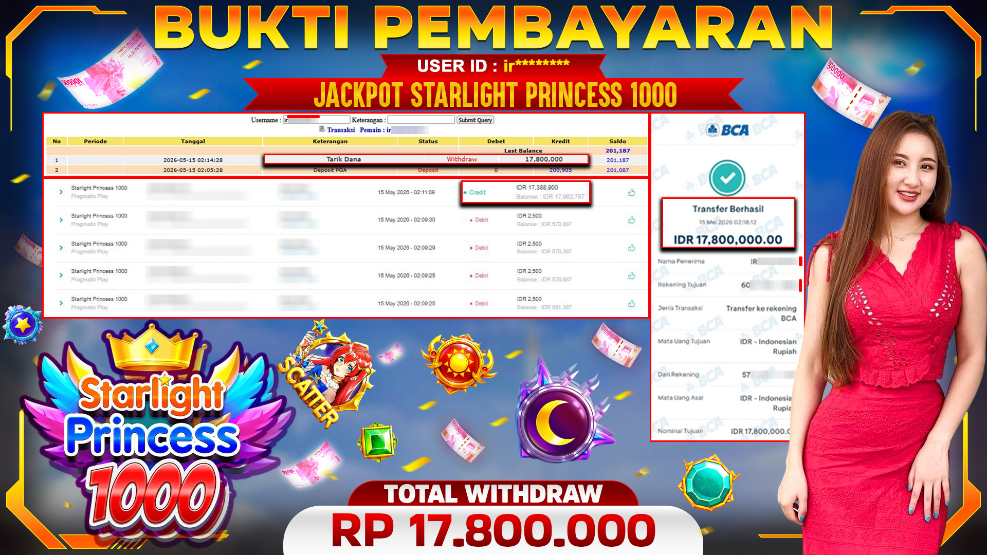 🏆 SELAMAT KEPADA PEMENANG JACKPOT DI Starlight Princess 1000 - Pragmatic Play 17,800,000🏆