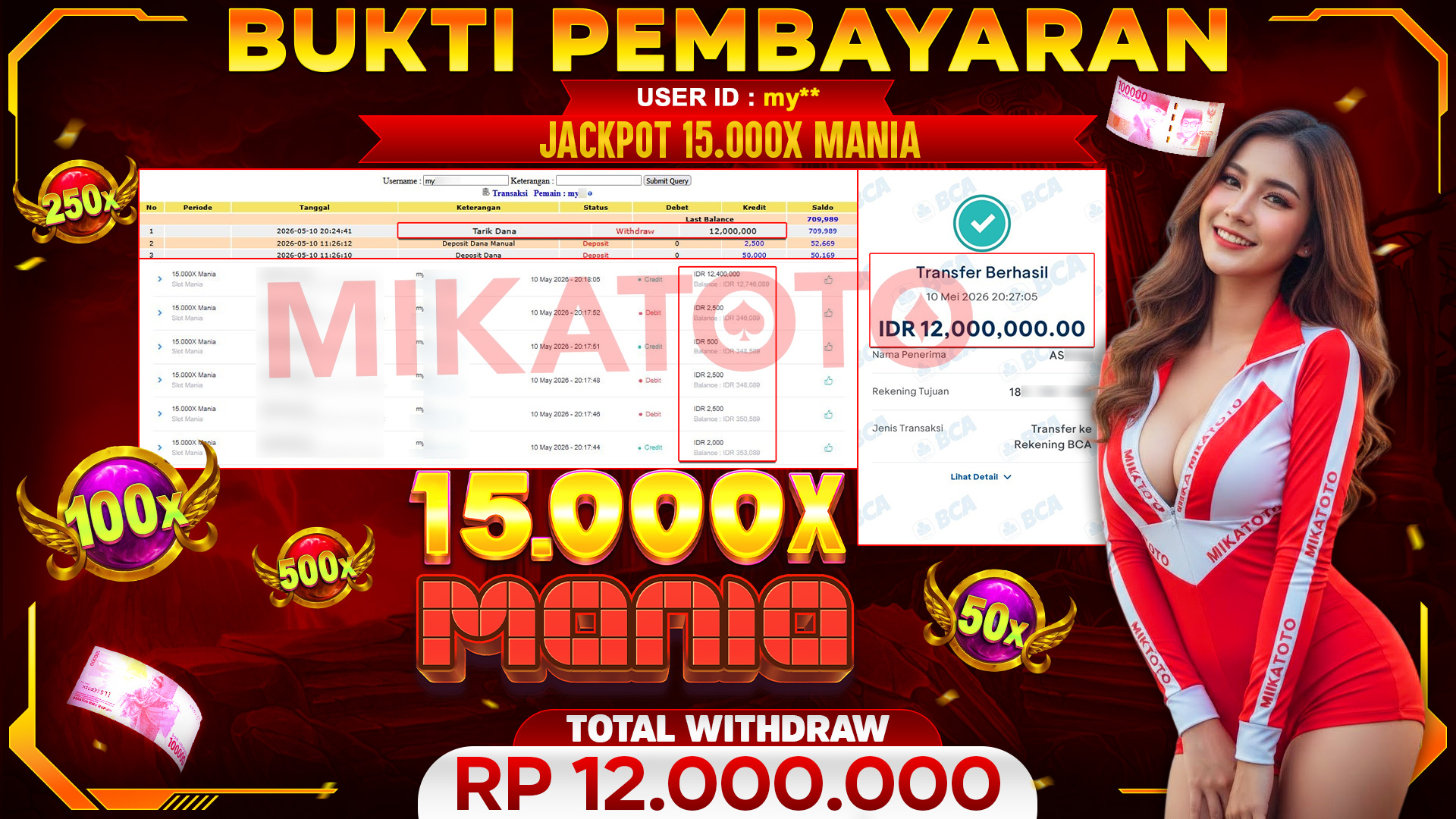 🏆 SELAMAT KEPADA PEMENANG JACKPOT DI 15.000X Mania - Slot Mania 12,000,000🏆
