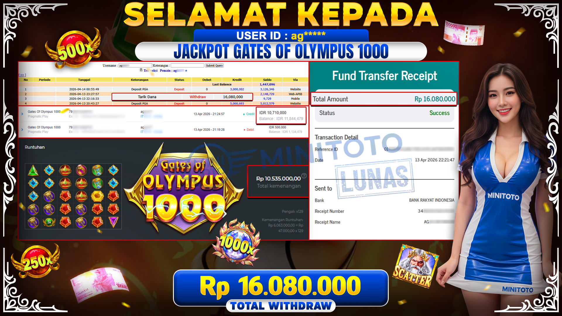 BUKTI JACPOT Gates Of Olympus 1000 - Pragmatic Play