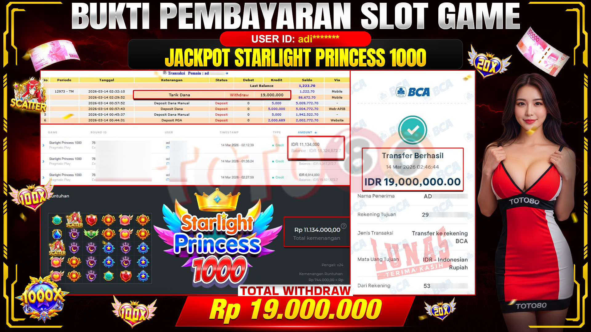 🎉 TOTO80 – JACKPOT SLOT STARLIGHT PRINCES 1000 RP. 19,000,000,- TELAH DIBAYARKAN! 🎉