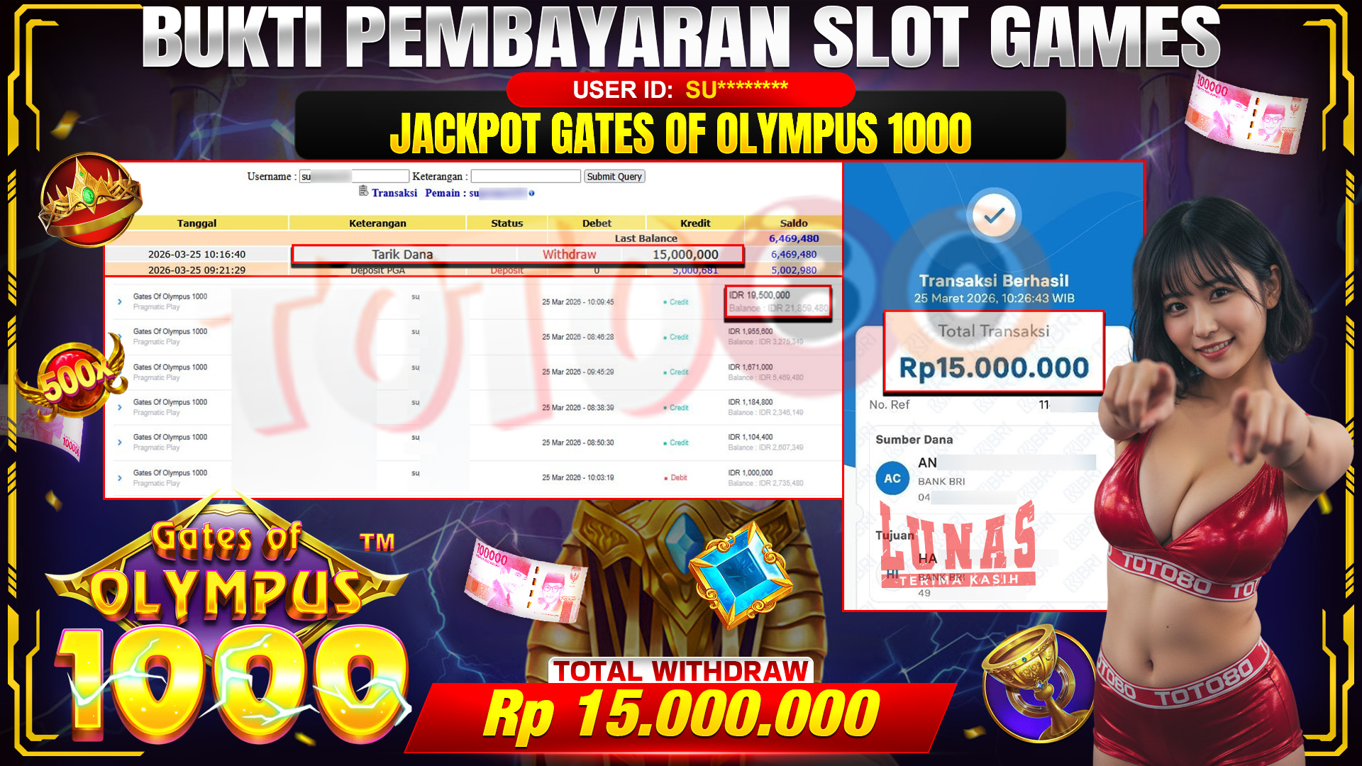 💰🎉TOTO80 – JACKPOT SLOT GATES OF OLYMPUS 1000  RP. 15,000,000,- TELAH DIBAYARKAN! 💰🎉