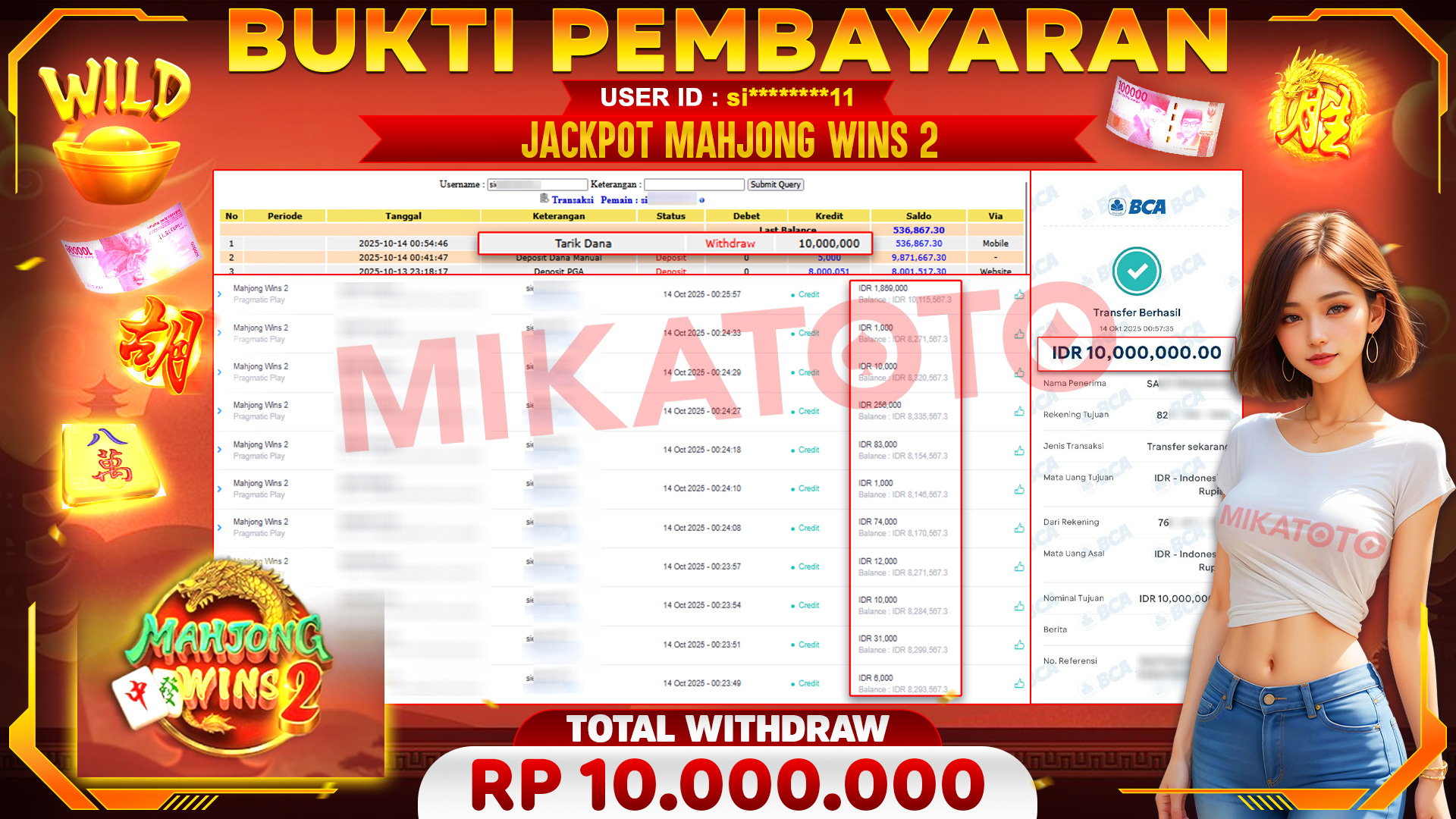 🏆 SELAMAT KEPADA PEMENANG JACKPOT DI Mahjong Wins 2 - Pragmatic Play 10,000,000🏆