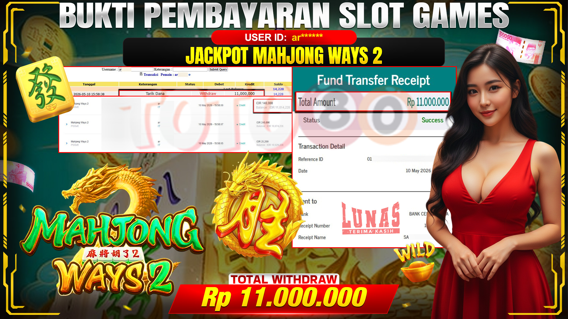 💰🎉 TOTO80 – JACKPOT SLOT MAHJONG WAYS 2 RP. 11,000,000,- TELAH DIBAYARKAN!💰🎉