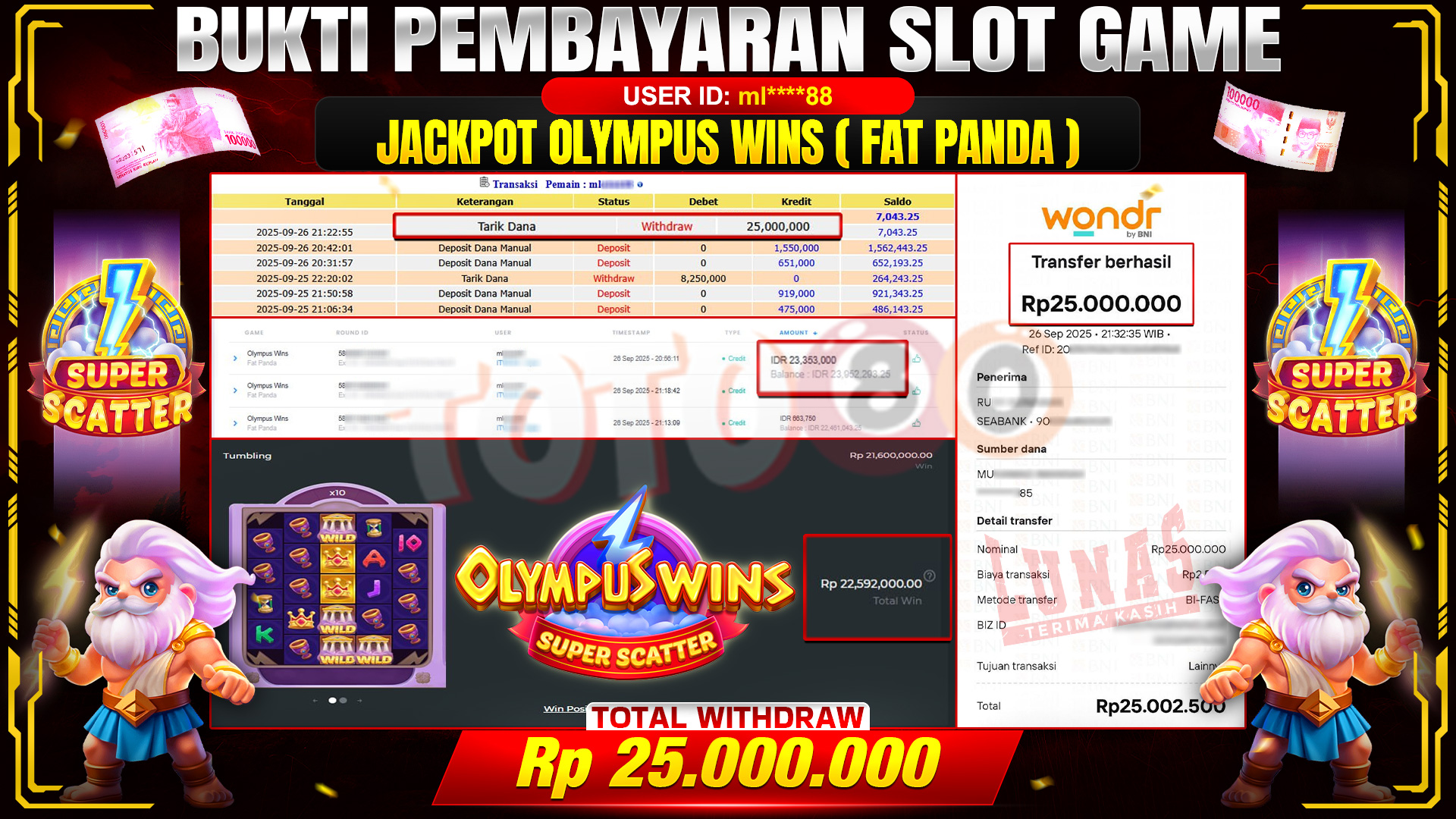 🎉 TOTO80 – JACKPOT SLOT OLYMPUS WINS (FAT PANDA) RP.25,000,000,- TELAH DIBAYARKAN! 🎉