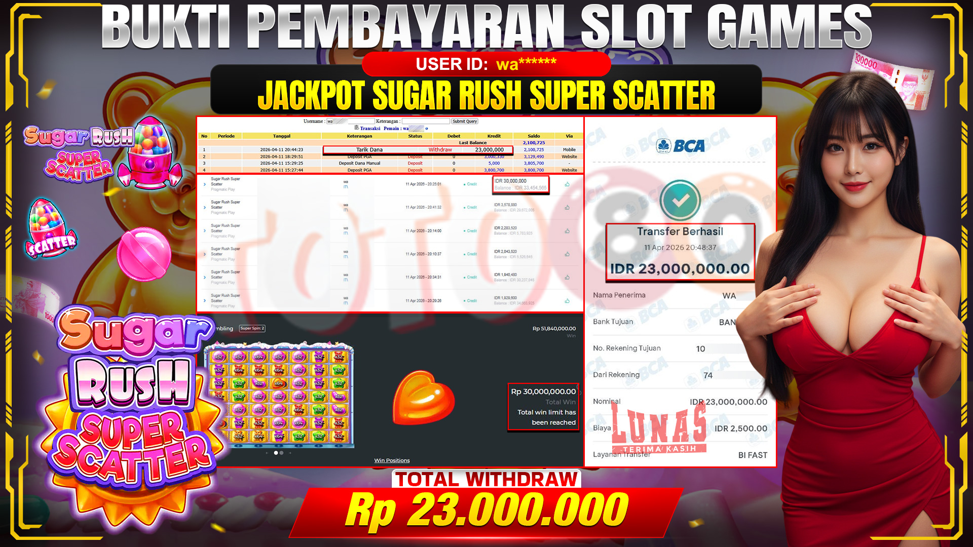 💰🎉 TOTO80 – JACKPOT SLOT SUGAR RUSH SUPER SCATTER RP. 23,000,000,- TELAH DIBAYARKAN!💰🎉