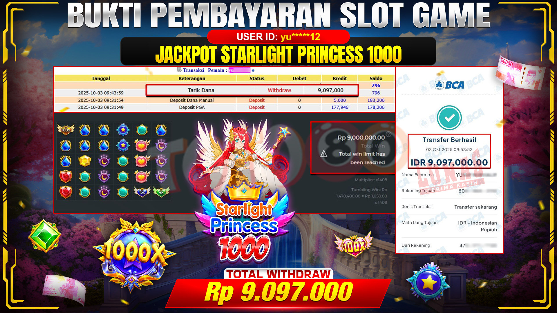 🎉 TOTO80 – JACKPOT SLOT STARLIGHT PRINCESS 1000  RP.9.097.000,- TELAH DIBAYARKAN! 🎉