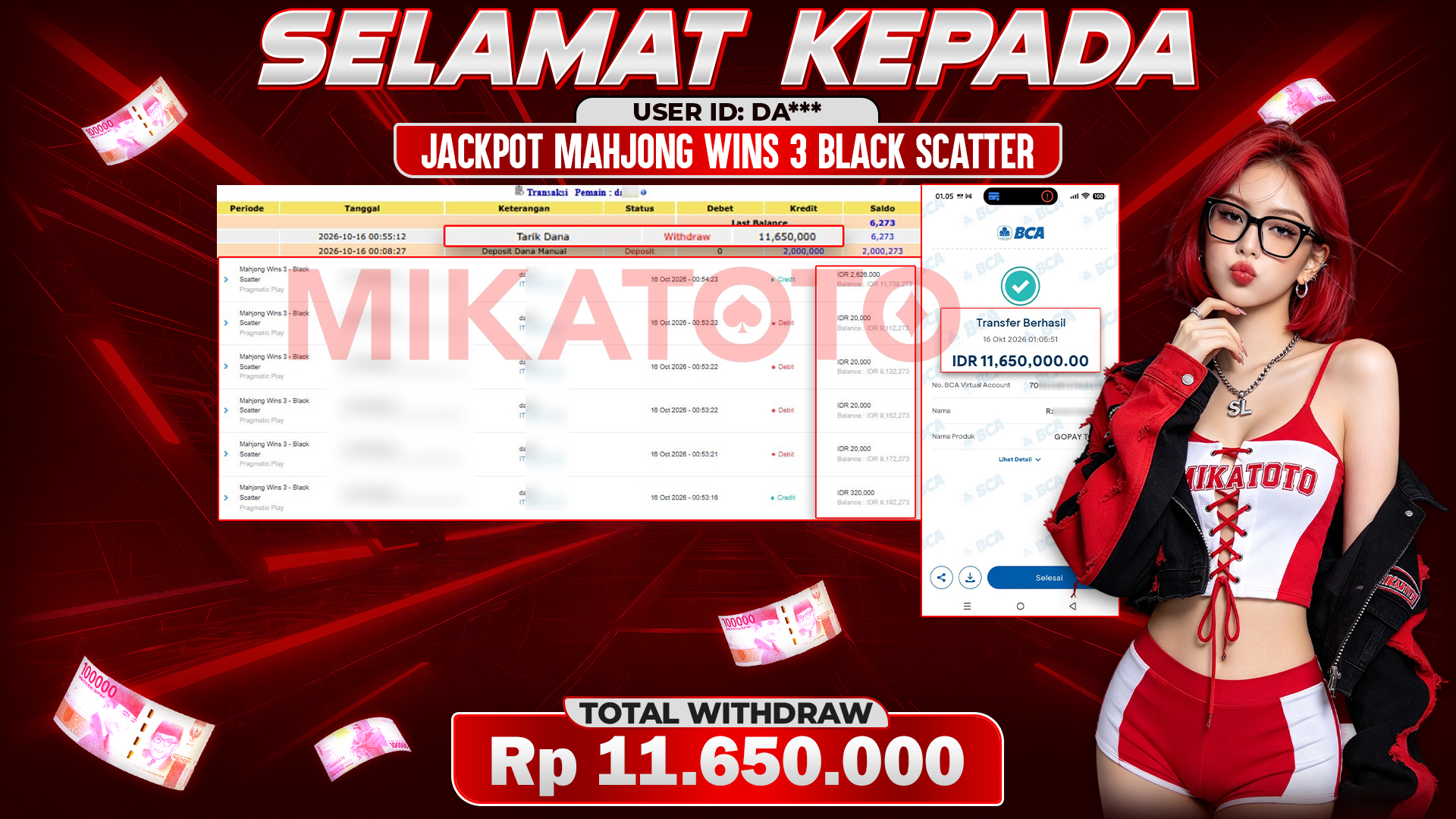 🏆 SELAMAT KEPADA PEMENANG JACKPOT DI Mahjong Wins 3 - Black Scatter - Pragmatic Play 11,650,000🏆