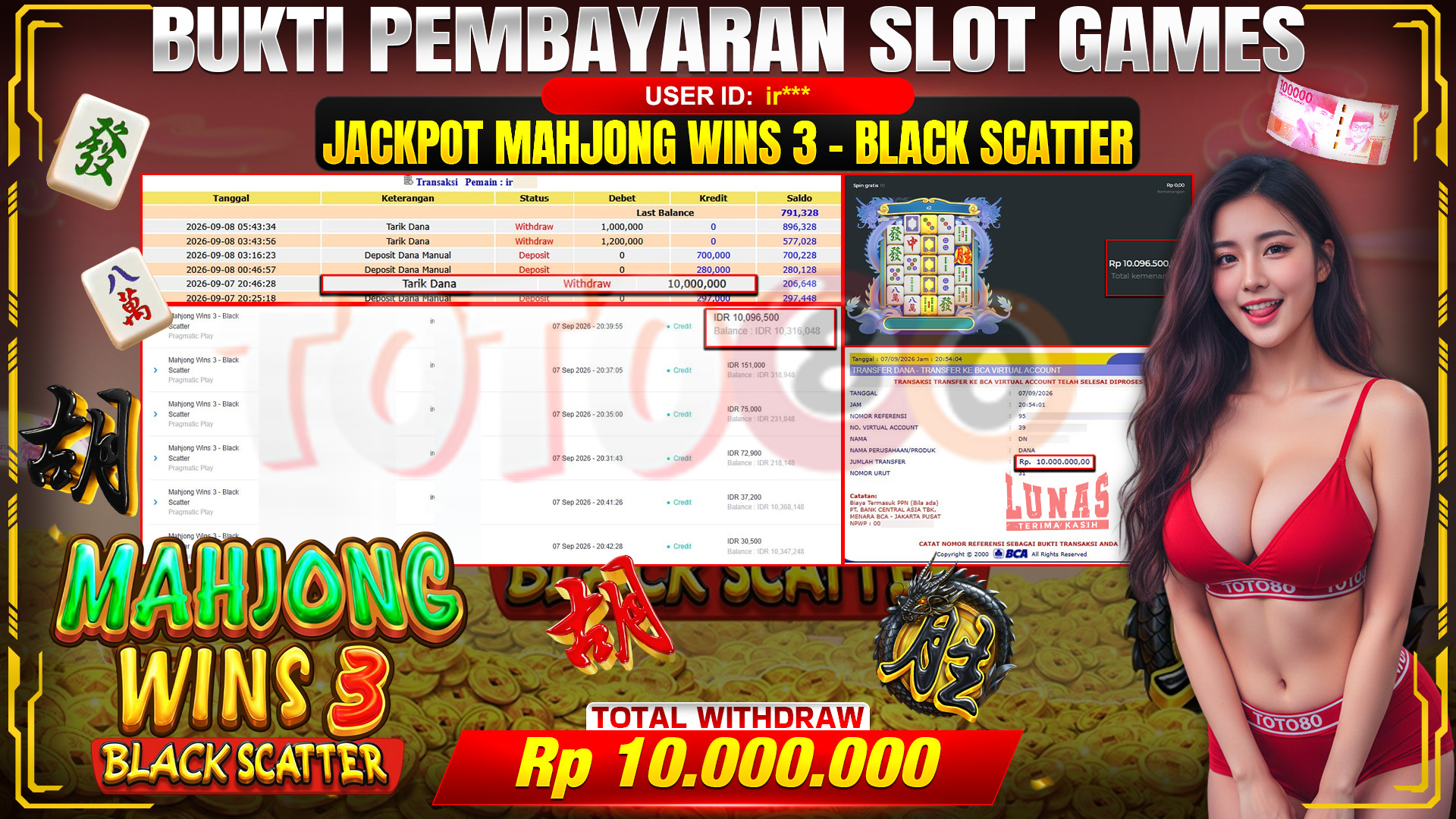 💰🎉 TOTO80 – JACKPOT MAHJONG WINS 3-BLACK SCATTER  RP. 10,000,000,- TELAH DIBAYARKAN! 💰🎉