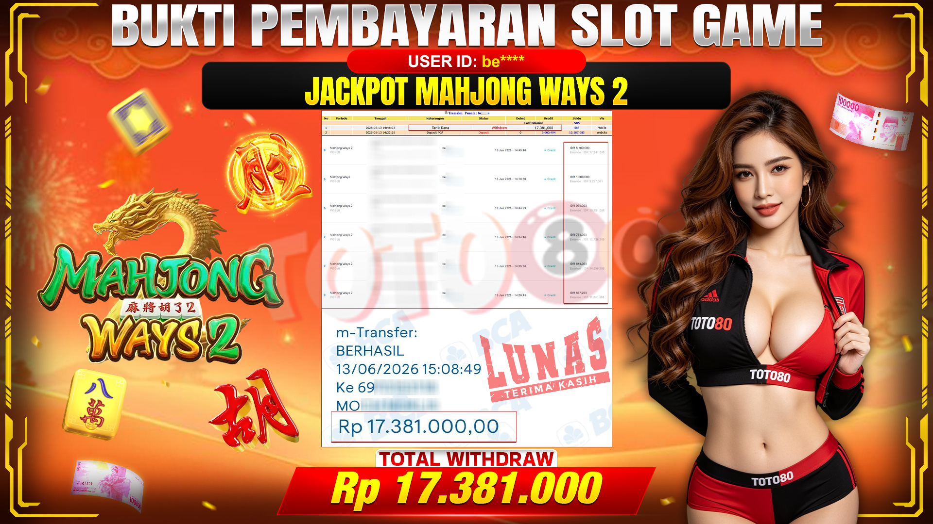 💰🎉 TOTO80 – JACKPOT SLOT MAHJONG  WAYS 2 RP. 17.381,000,-   TELAH DIBAYARKAN!💰🎉