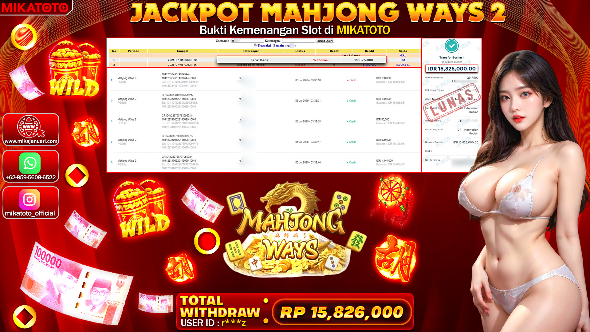 🏆 SELAMAT KEPADA PEMENANG JACKPOT DI Mahjong Ways 2 15,826,000🏆