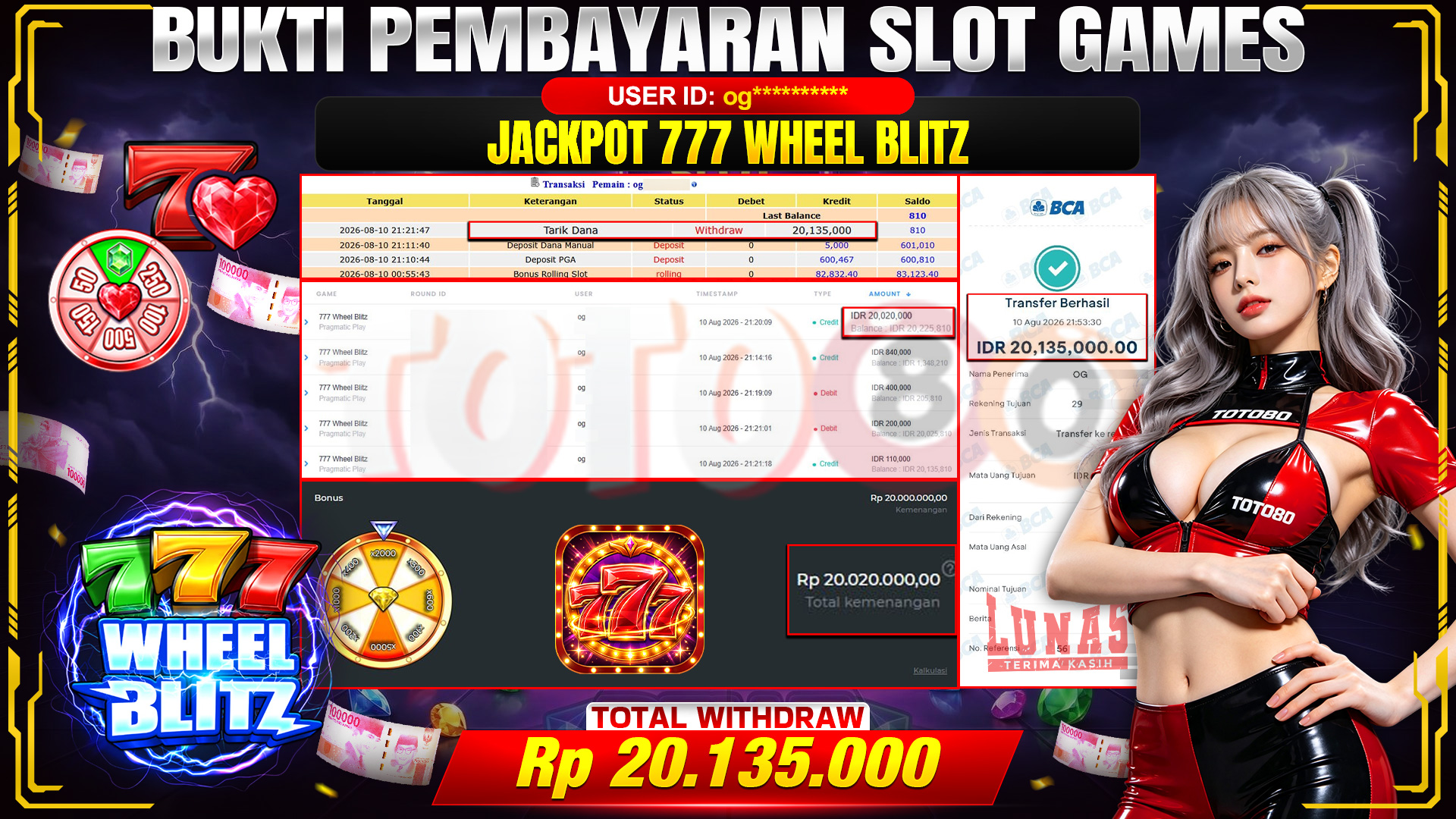 💰🎉 TOTO80 – JACKPOT JACKPOT SLOT 777 WHELL BLITZ  RP. 20,135,000,- TELAH DIBAYARKAN!💰🎉