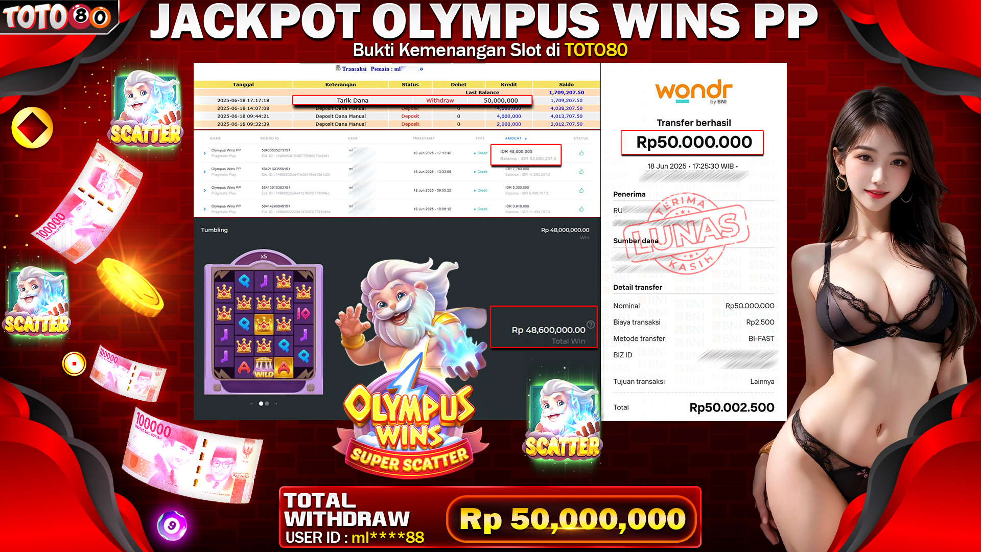 🎉 TOTO80 – JACKPOT OLYMPUS WINS PP RP.50,000,000,- TELAH DIBAYARKAN!🎉