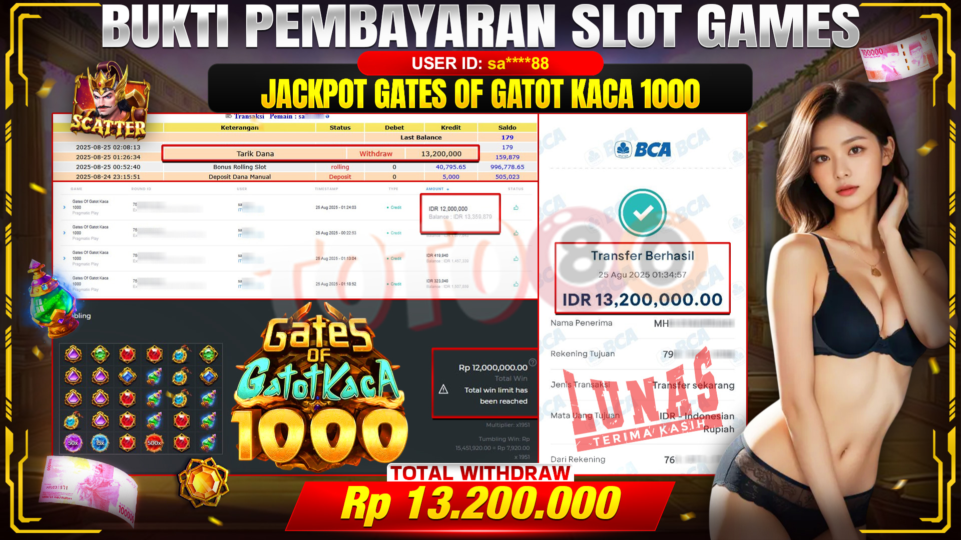 🎉 TOTO80 – JACKPOT SLOT GATOT KACA 1000 RP.13,200,000,- TELAH DIBAYARKAN! 🎉
