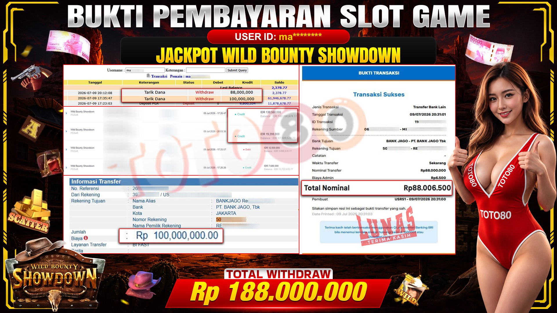 💰🎉 TOTO80 – JACKPOT SLOT WILD BOUNTY SHOWDOWN  RP. 188.000.000,- TELAH DIBAYARKAN!💰🎉