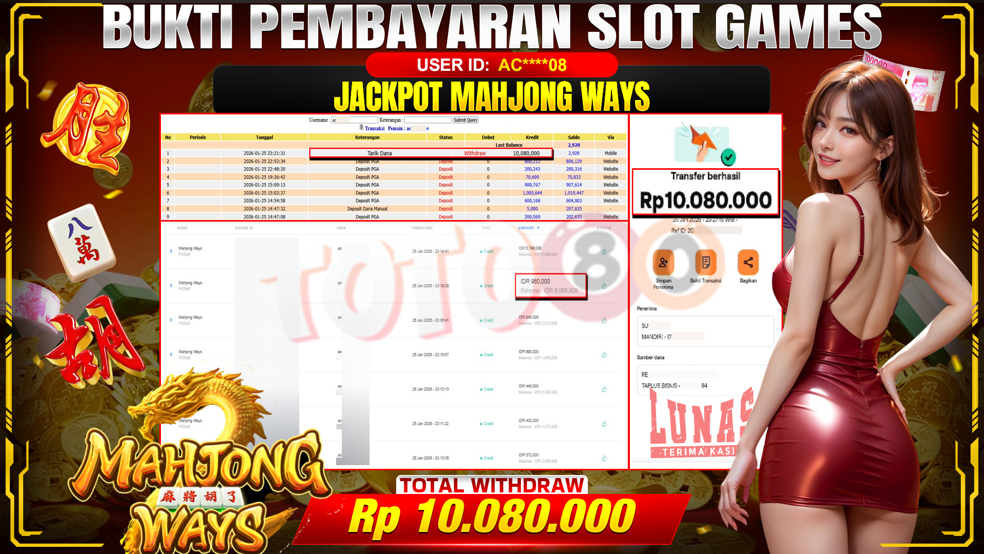 🎉 TOTO80 – JACKPOT SLOT MAHJONG WAYS RP. 10,080,000,- TELAH DIBAYARKAN! 🎉