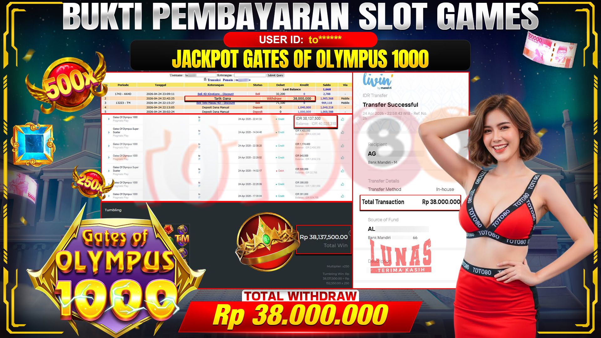 💰🎉 TOTO80 – JACKPOT SLOT GATES OF OLYMPUS 1000 RP. 38,000,000,- TELAH DIBAYARKAN!💰🎉