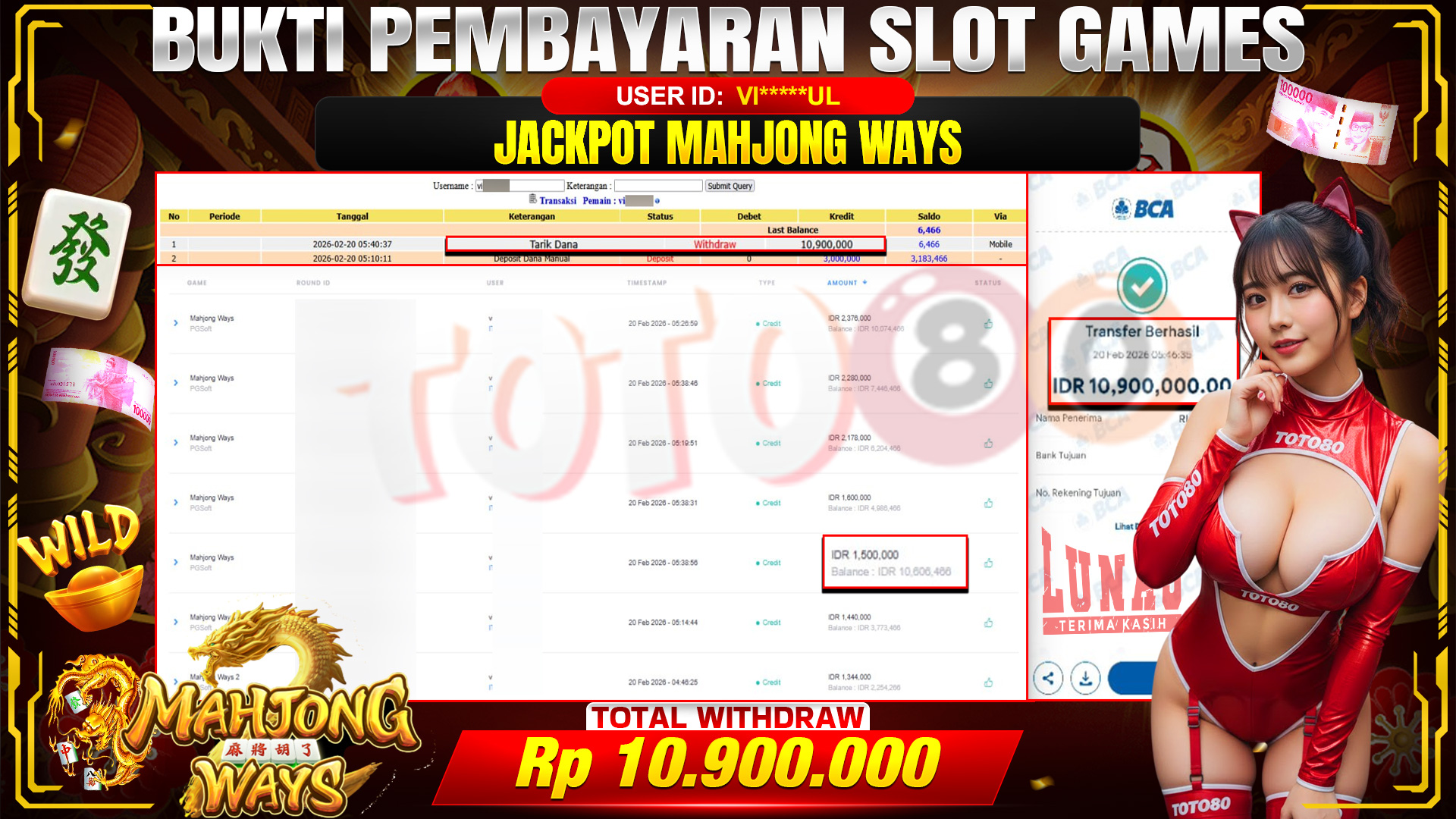 🎉 TOTO80 – JACKPOT SLOT MAHJONG WAYS RP. 10,900,000,- TELAH DIBAYARKAN! 🎉