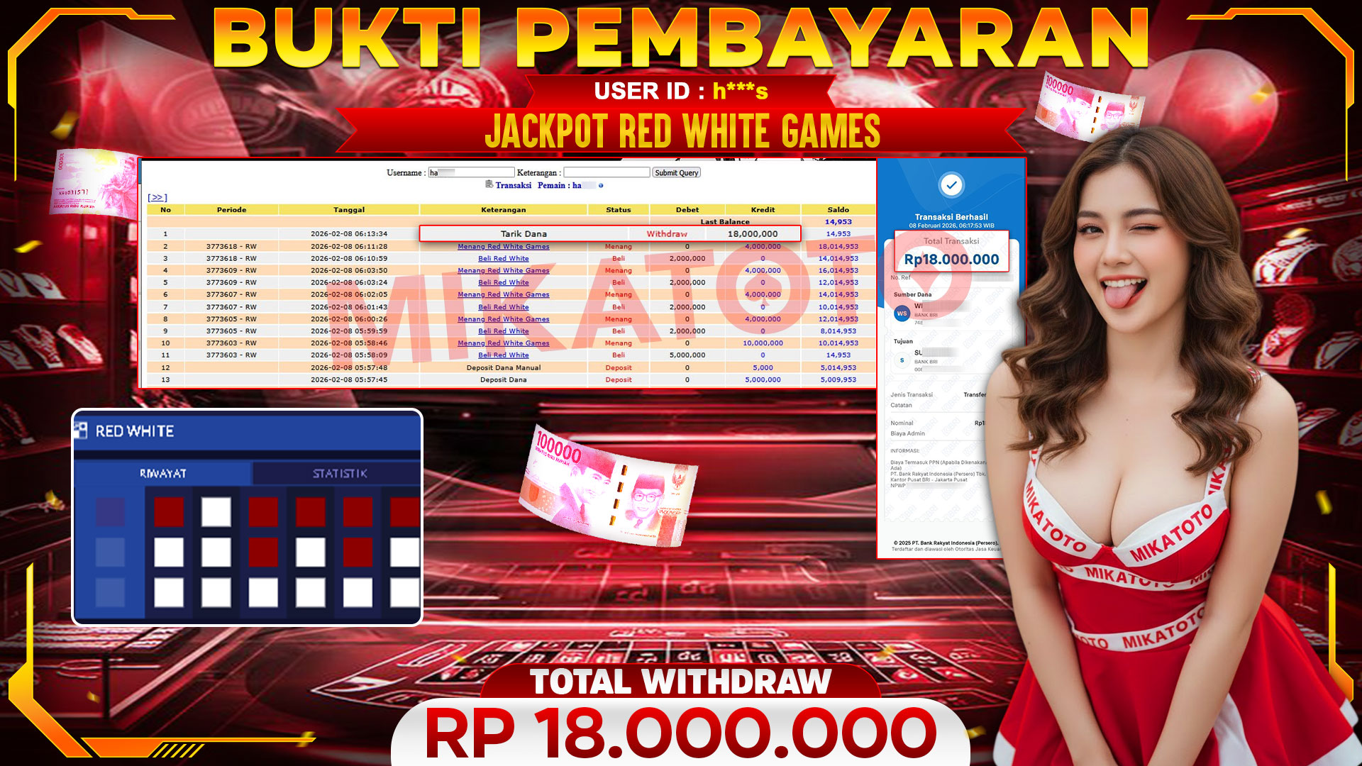 🏆 SELAMAT KEPADA PEMENANG JACKPOT DI Menang Red White Games - Live Game 18,000,000🏆