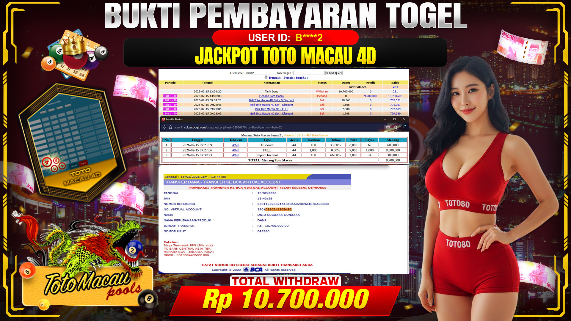 🎉 TOTO80 – JACKPOT TOGEL TOTO MACAU 4D  RP. 10,700,000,- TELAH DIBAYARKAN! 🎉