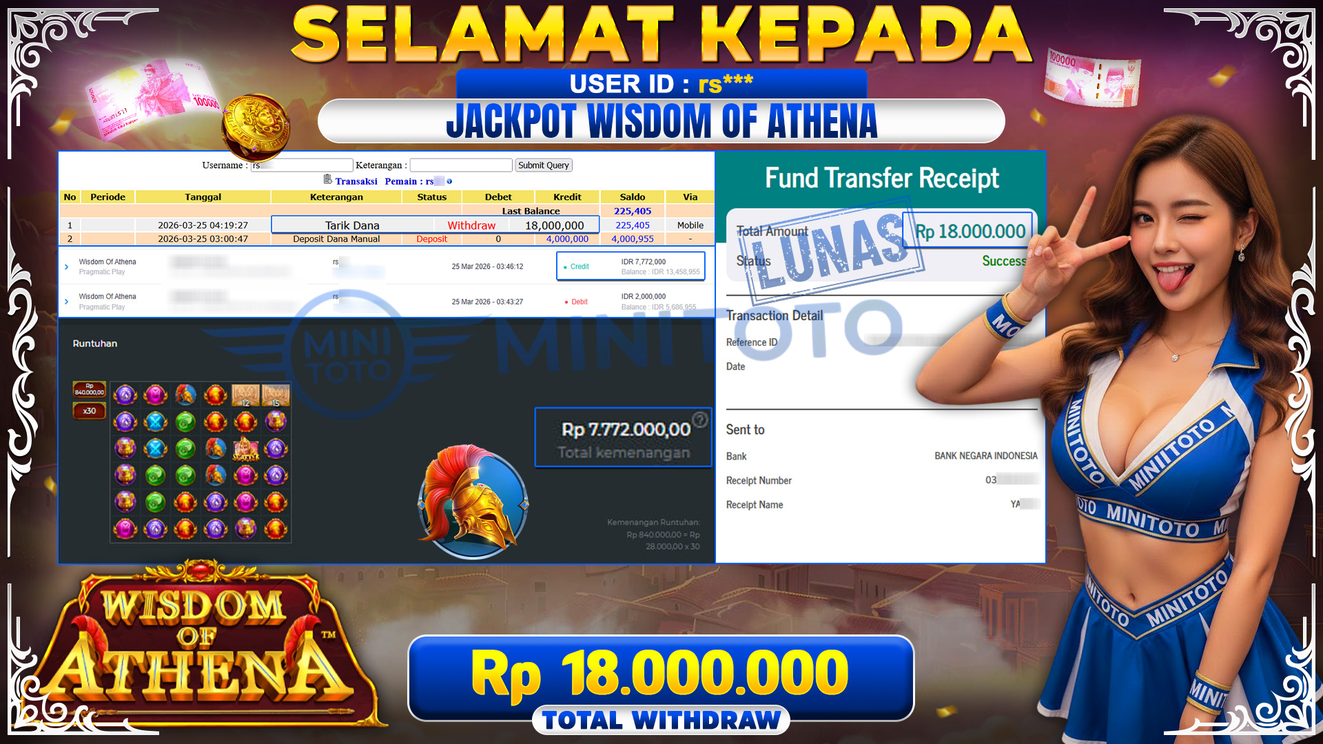 BUKTI JACPOT Wisdom Of Athena - Pragmatic Play