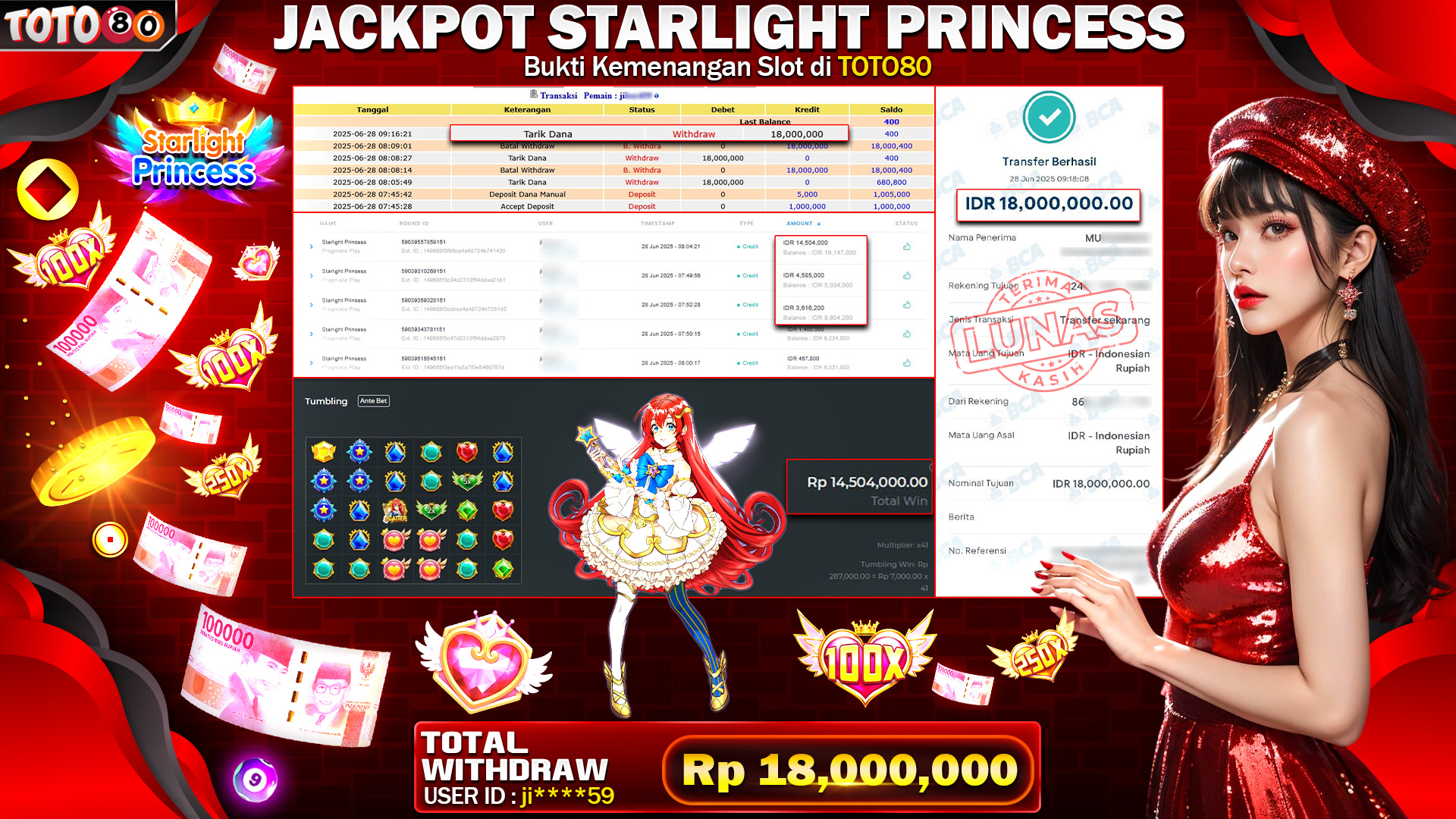 🎉 TOTO80 – JACKPOT SLOT STARLIGHT PRINCES RP.18,000,000,- TELAH DIBAYARKAN!🎉