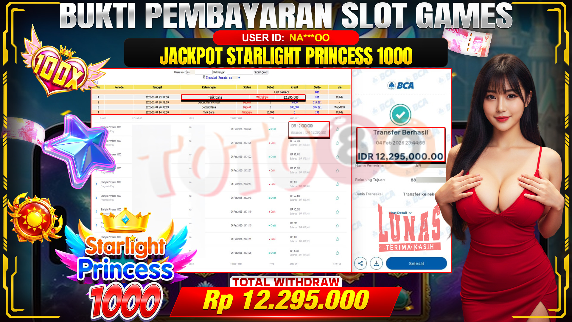 🎉 TOTO80 – JACKPOT SLOT STARLIGHT PRINCES 1000 RP. 12,295,000,- TELAH DIBAYARKAN! 🎉