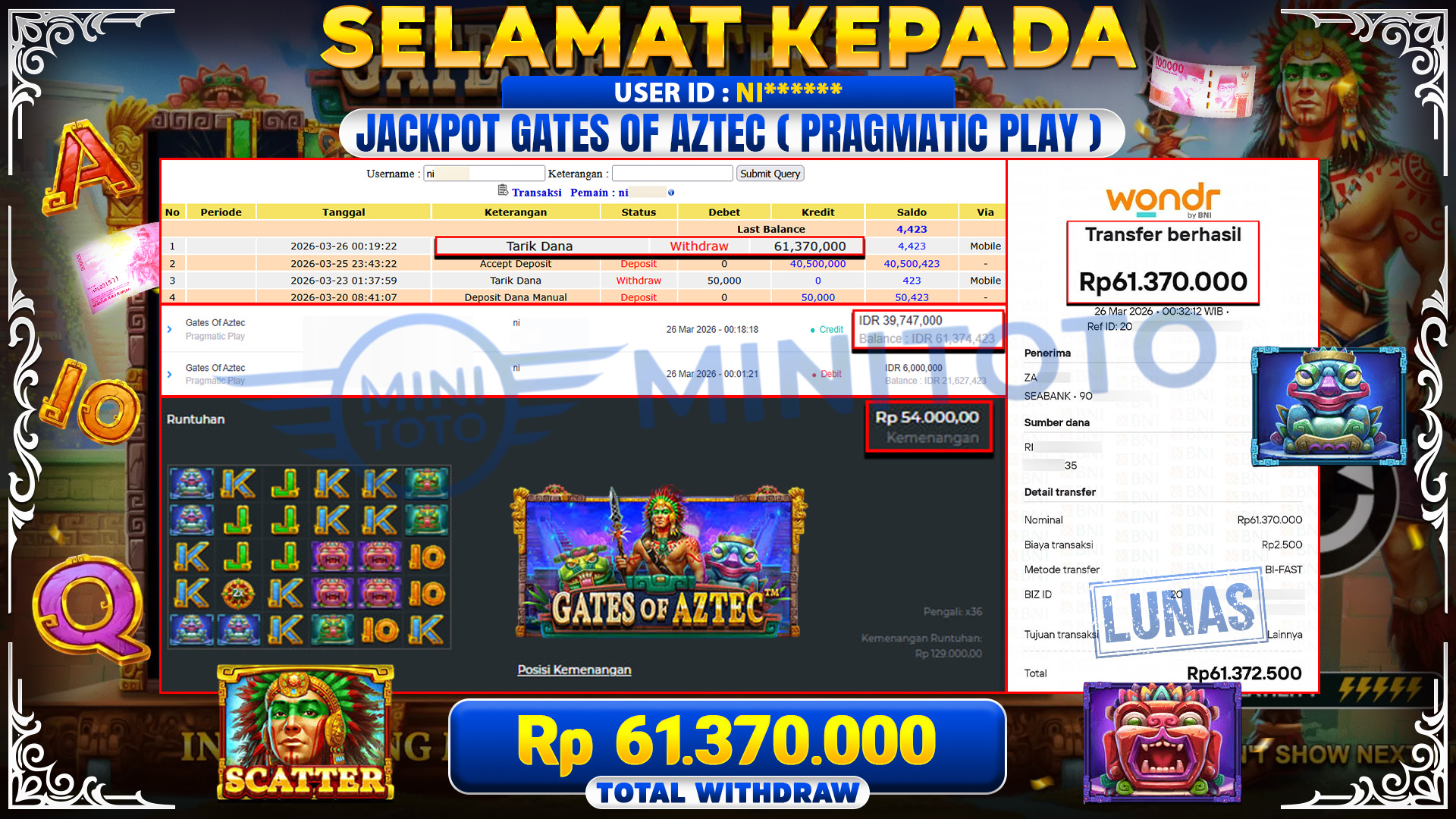 BUKTI JACPOT Gates Of Aztec - Pragmatic Play