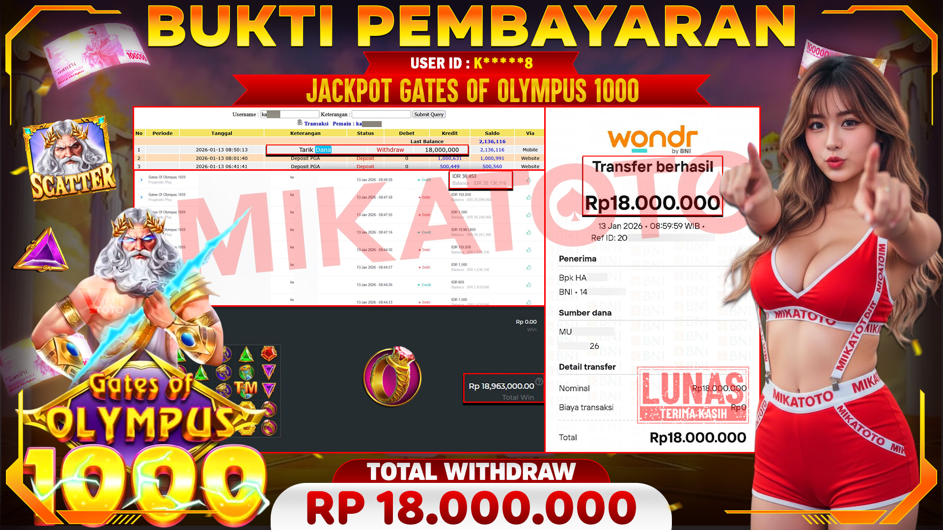 🏆 SELAMAT KEPADA PEMENANG JACKPOT DI Gates Of Olympus 1000 - Pragmatic Play 18,000,000🏆