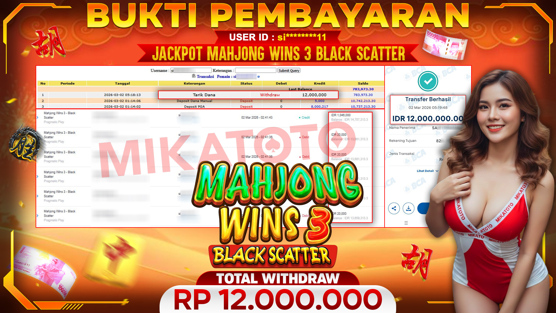🏆 SELAMAT KEPADA PEMENANG JACKPOT DI Mahjong Wins 3 Black Scatter - Pragmatic Play 12,000.000 🏆