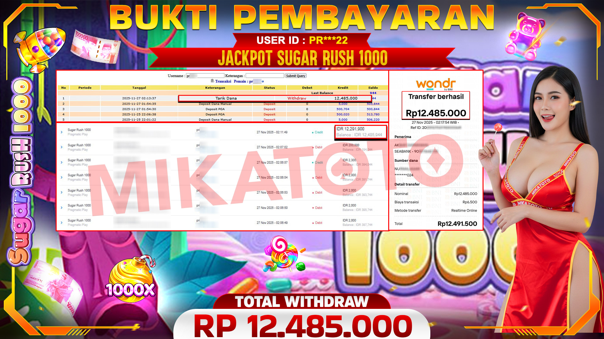 SELAMAT KEPADA PEMENANG JACKPOT DI Sugar Rush 1000 - Pragmatic Play 12,485,000🏆