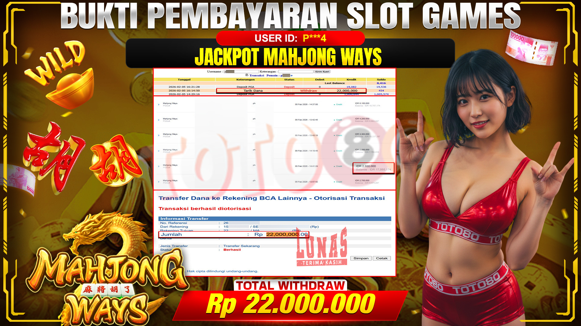 🎉 TOTO80 – JACKPOT SLOT MAHJONG WAYS RP. 22,000,000,- TELAH DIBAYARKAN! 🎉