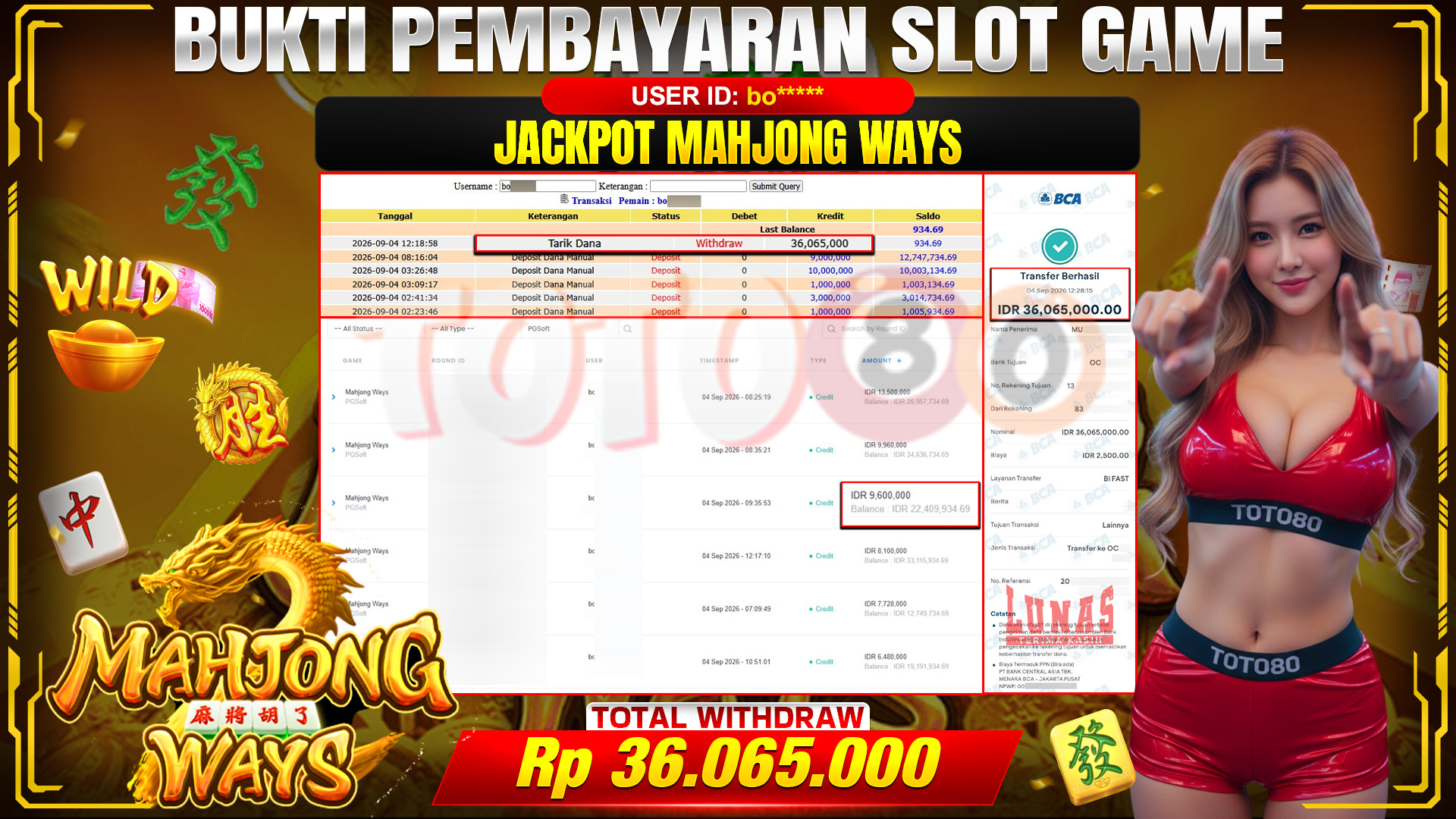 💰🎉 TOTO80 – JACKPOT SLOT MAHJONG  WAYS  RP. 36,065,000,-  TELAH DIBAYARKAN!💰🎉