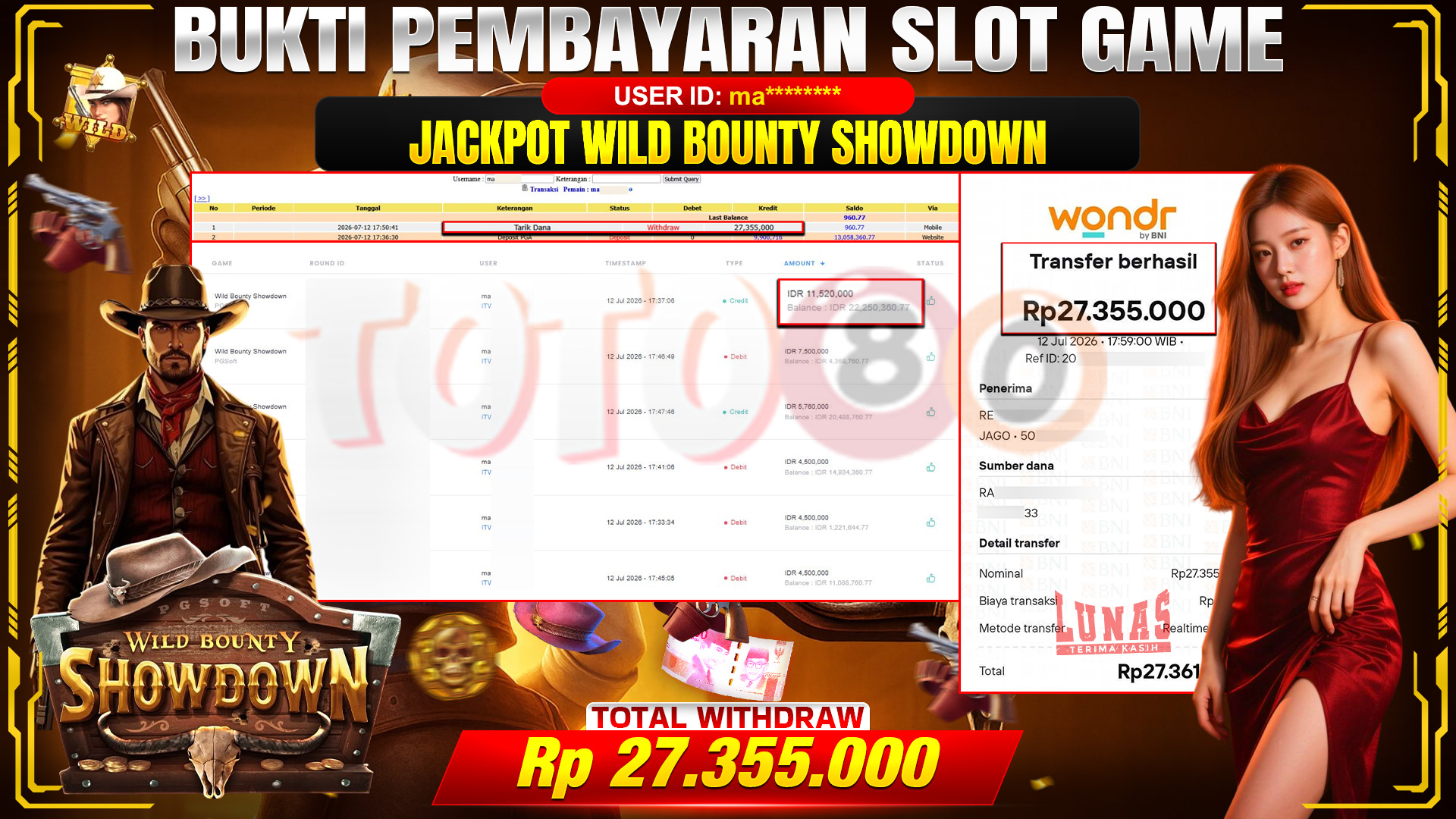 💰🎉 TOTO80 – JACKPOT SLOT WILD BOUNTY SHOWDOWN  RP. 27,355,000,- TELAH DIBAYARKAN!💰🎉