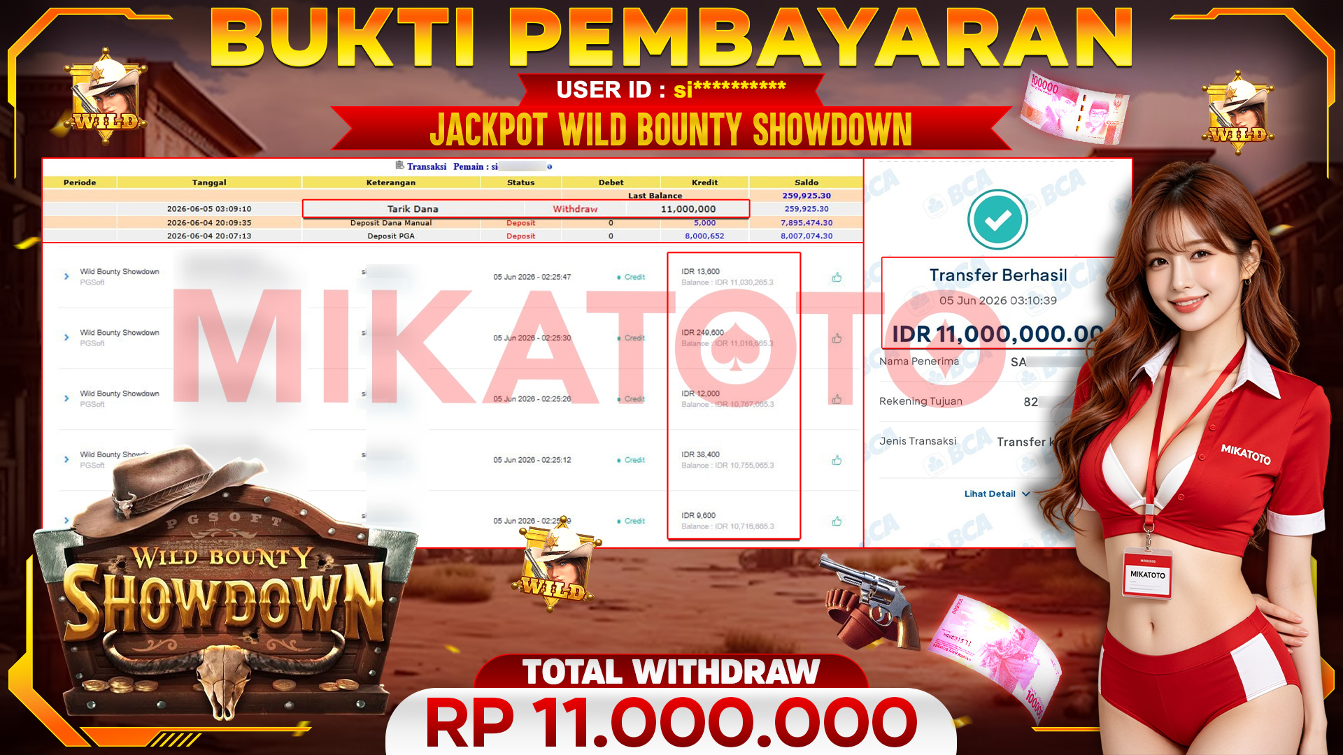 🏆 SELAMAT KEPADA PEMENANG JACKPOT DI Wild Bounty Showdown - PGSoft 11,000,000🏆
