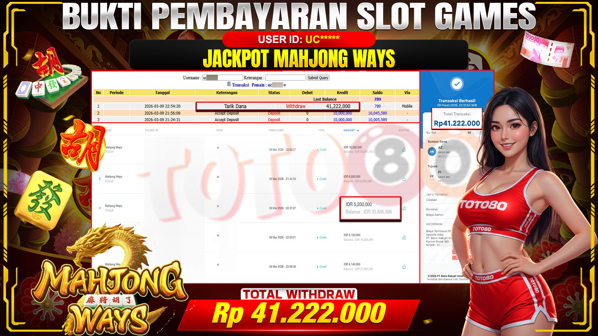 🎉 TOTO80 – JACKPOT SLOT MAHJONG WAYS  RP. 41,222,000,- TELAH DIBAYARKAN! 🎉