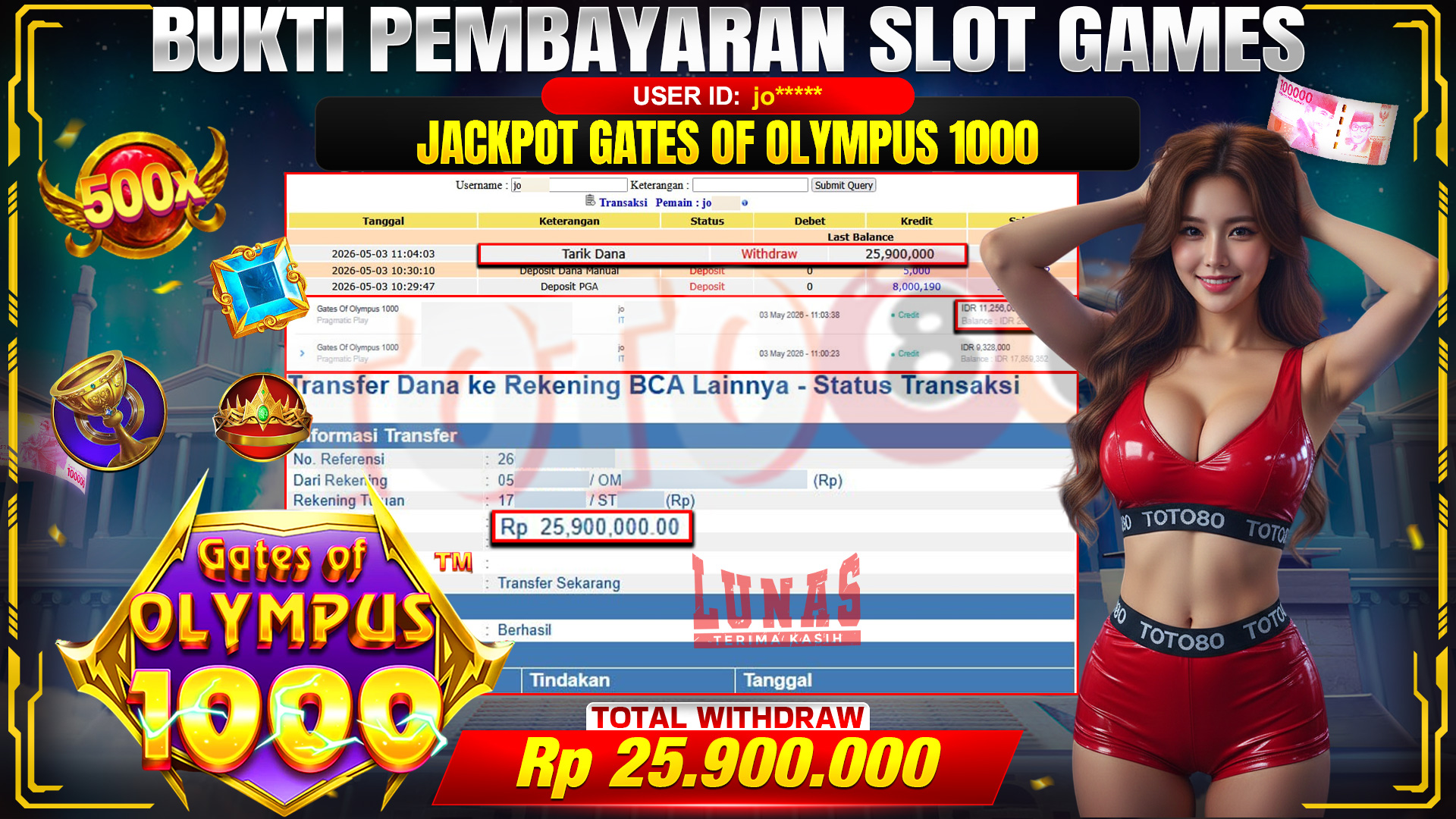 💰🎉 TOTO80 – JACKPOT SLOT GATES OF OLYMPUS 1000 RP. 25,900,000,- TELAH DIBAYARKAN!💰🎉