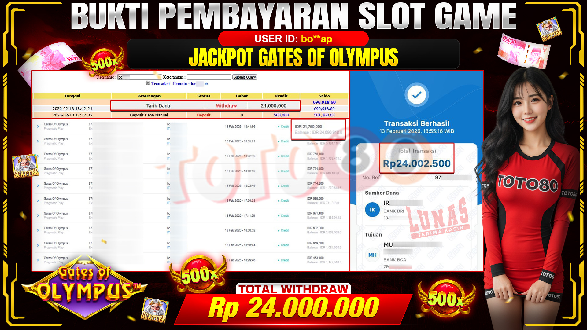 🎉 TOTO80 – JACKPOT SLOT GATES OF OLYMPUS RP. 24,000,000,- TELAH DIBAYARKAN! 🎉