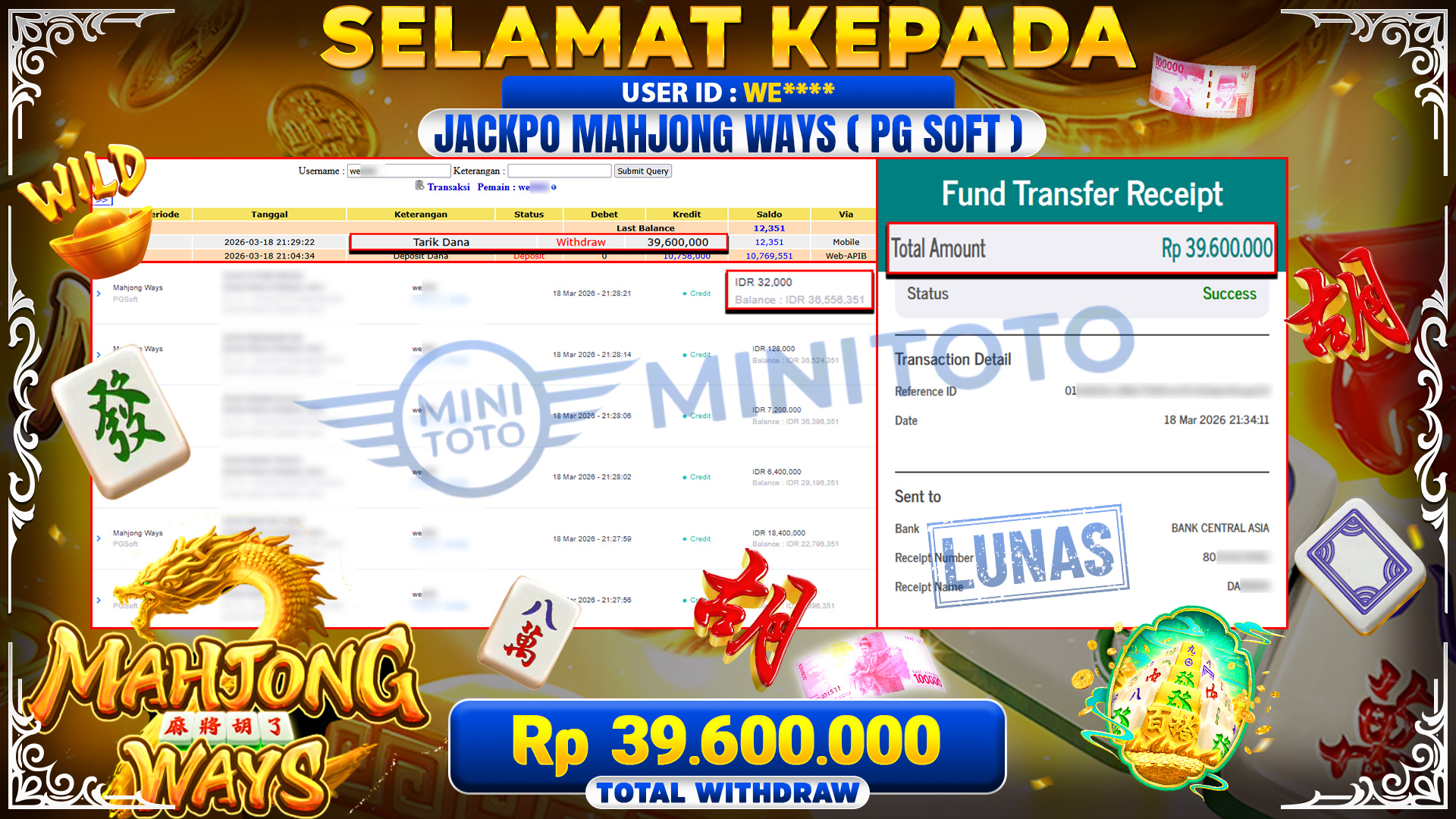 BUKTI JACPOT Mahjong Ways  - PGSoft