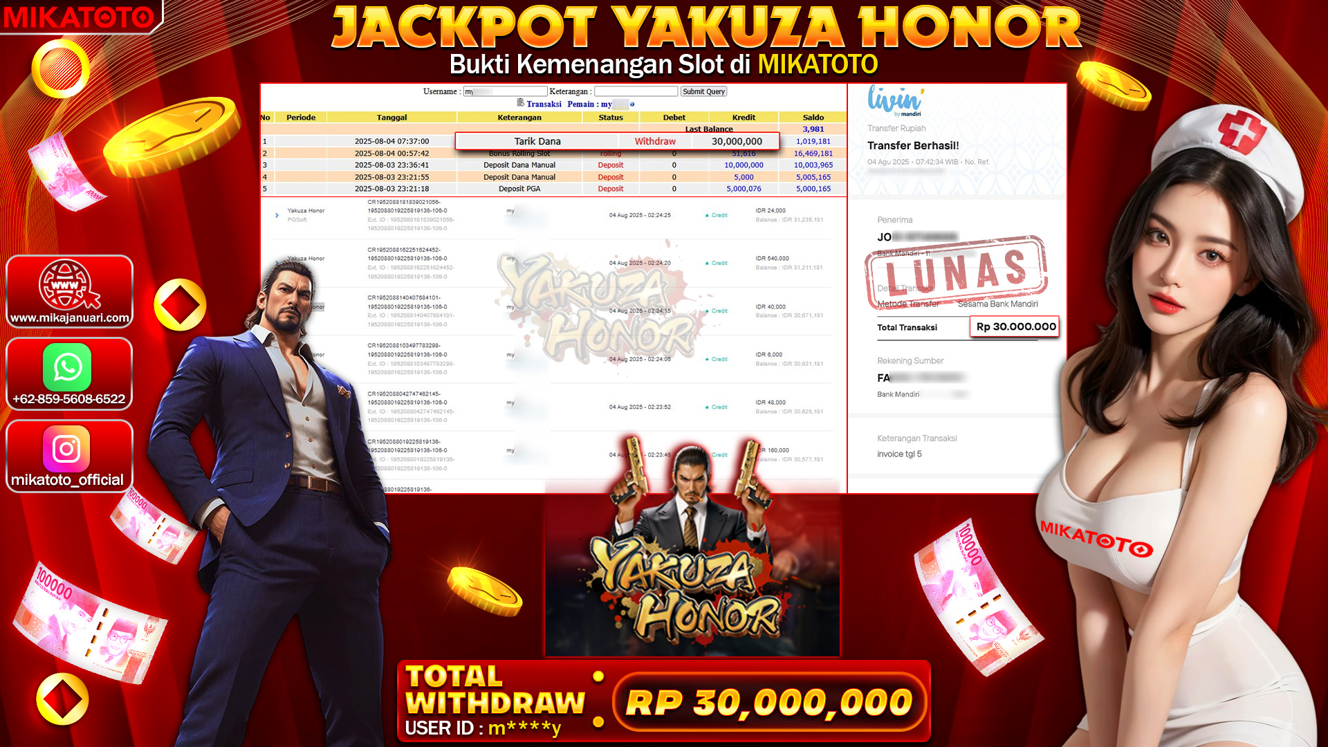 🏆 SELAMAT KEPADA PEMENANG JACKPOT DI Yakuza Honor 30,000,000🏆