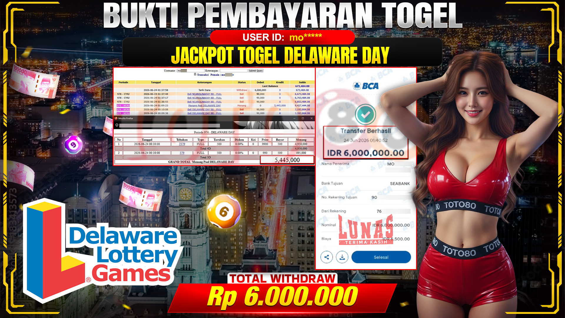 💰🎉 TOTO80 – JACKPOT TOGEL DELAWARE DAY RP. 6,000,000,- TELAH DIBAYARKAN! 💰🎉