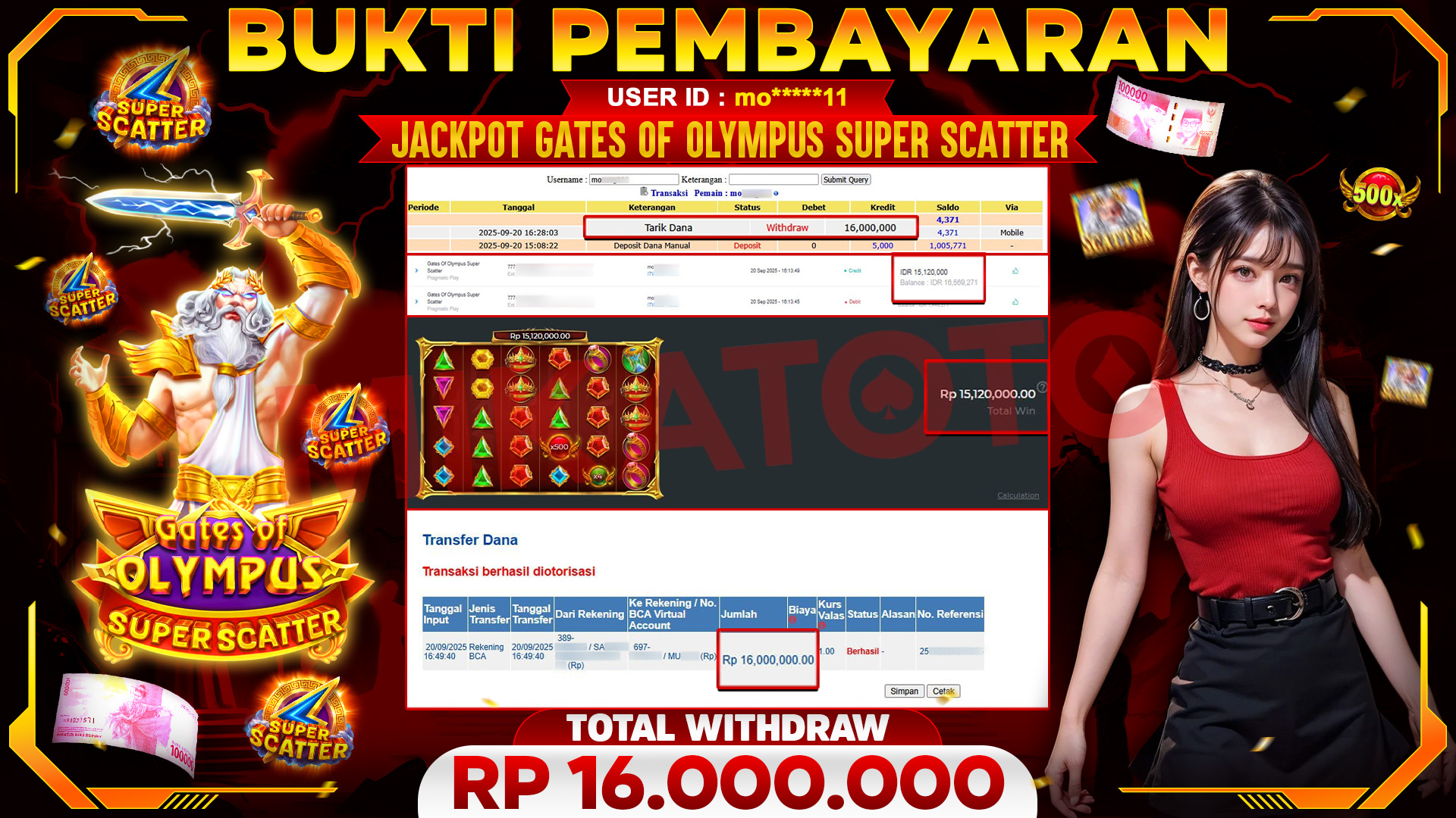 🏆 SELAMAT KEPADA PEMENANG JACKPOT DI Gates Of Olympus Super Scatter - Pragmatic Play 16,000,000🏆