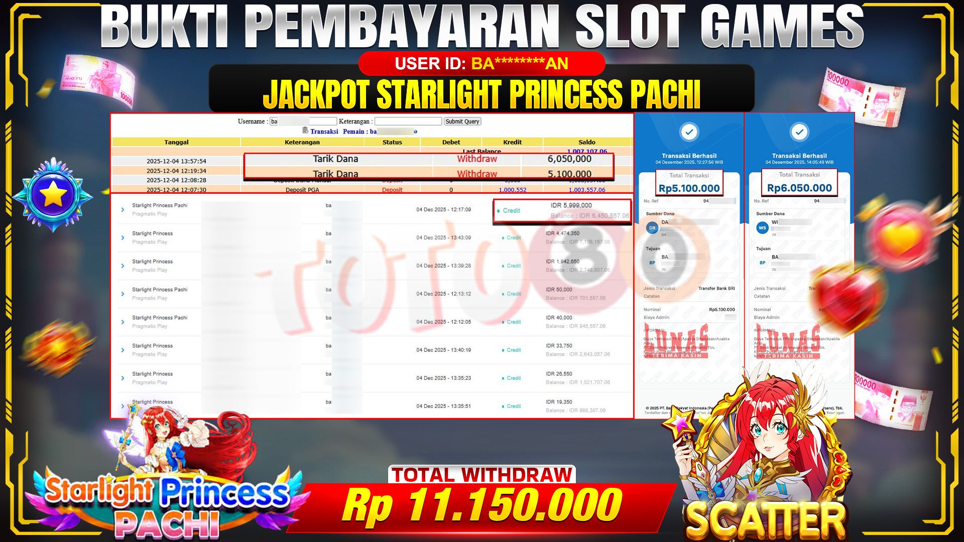🎉 TOTO80 – JACKPOT SLOT STARLIGHT PRINCESS PACHI RP. 11,150,000,- TELAH DIBAYARKAN! 🎉