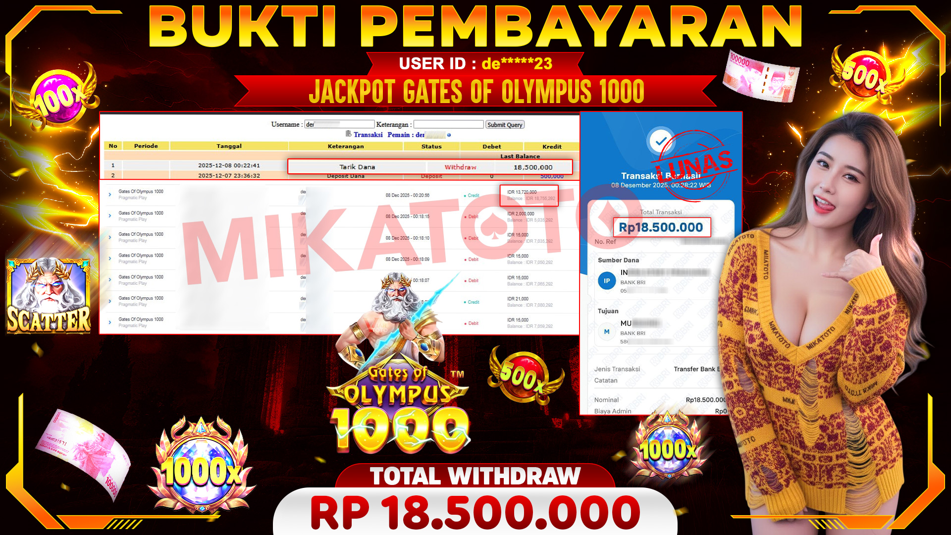 SELAMAT KEPADA PEMENANG JACKPOT DI Gates Of Olympus 1000 - Pragmatic Play 18,500,000🏆