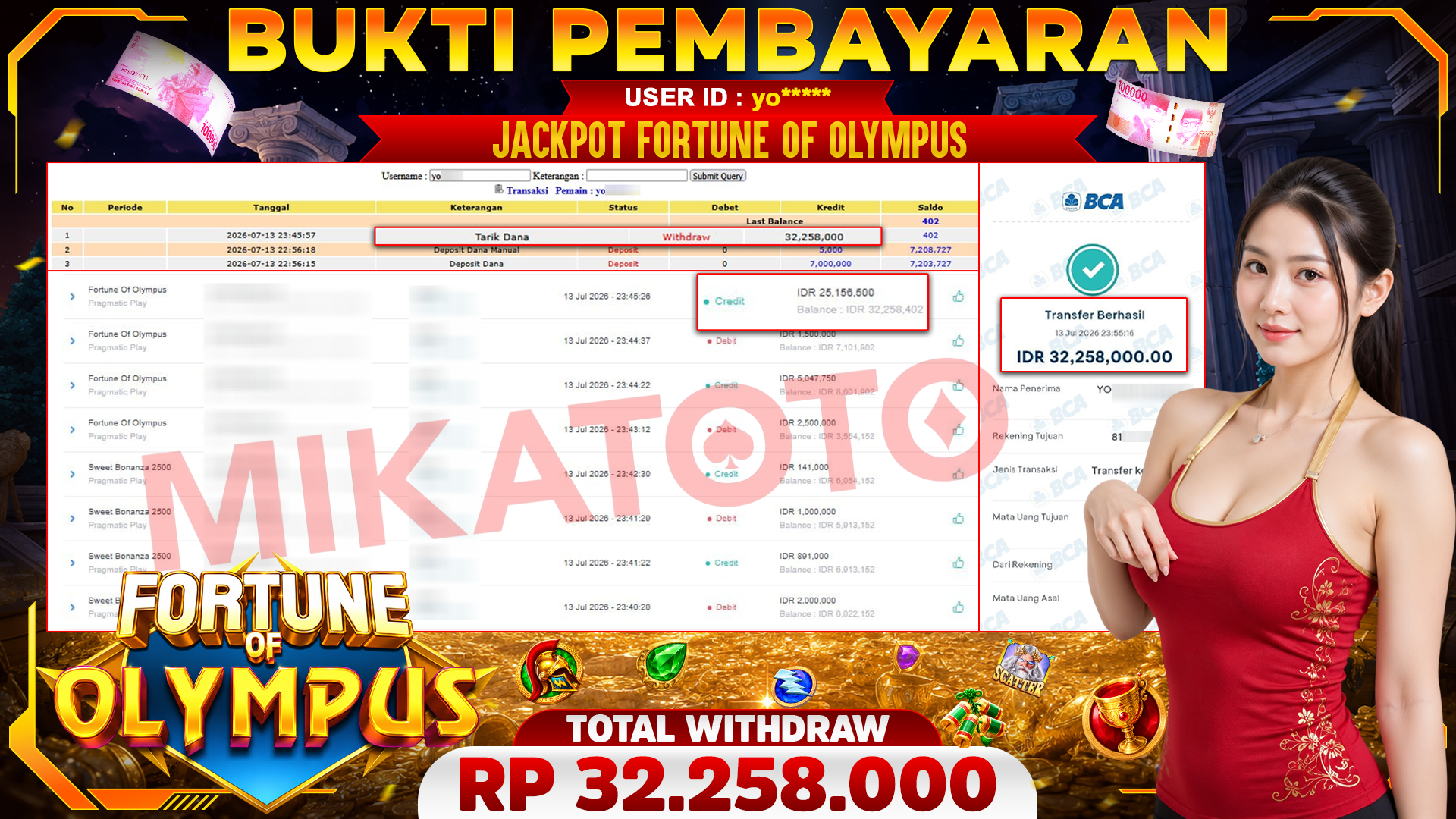 🏆 SELAMAT KEPADA PEMENANG JACKPOT DI Fortune Of Olympus - Pragmatic Play 32,258,000🏆